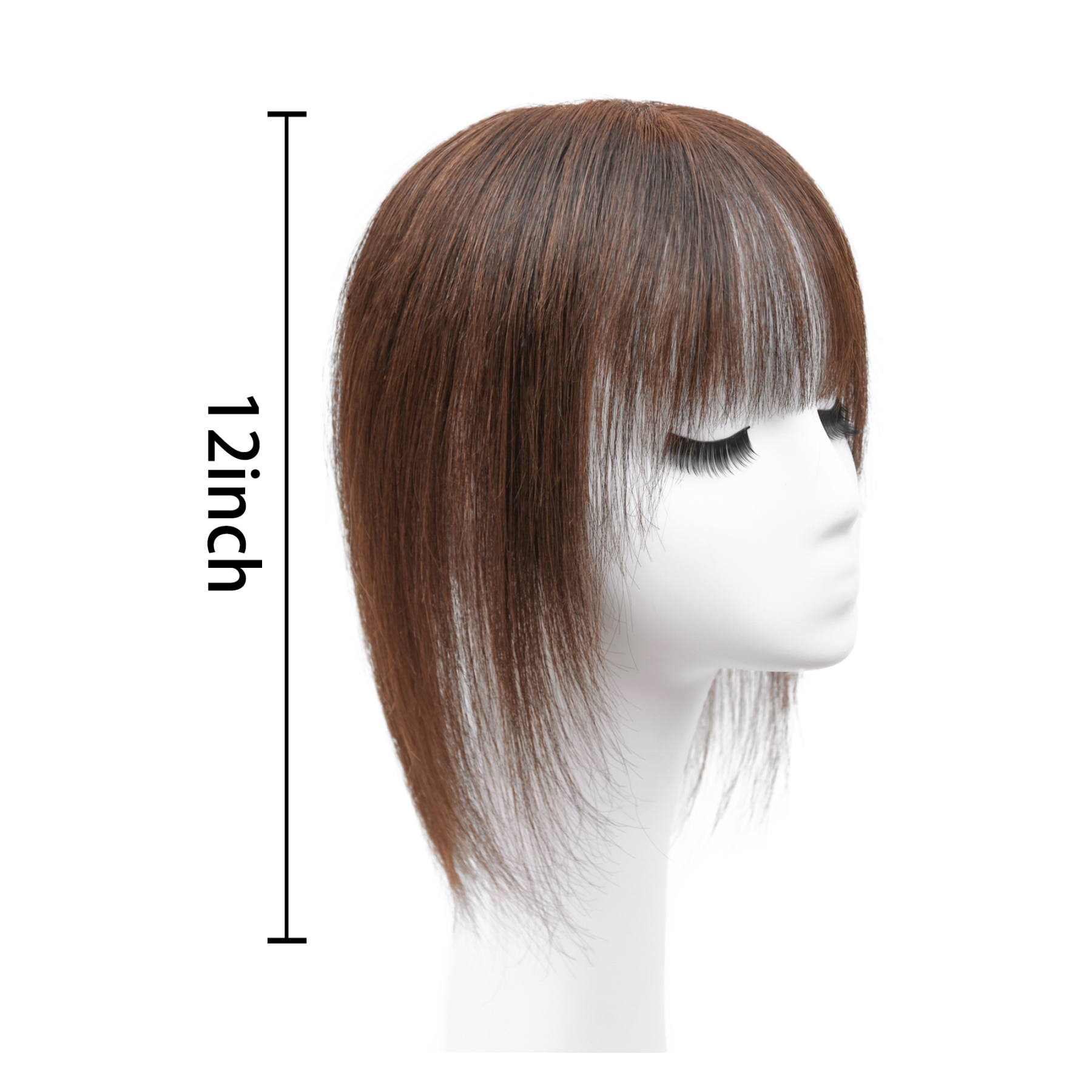 Meiverah Hair Real Human Hair Topper with Bangs - Clip-In Thick Silk Base Hairpiece for Women (Medium Brown)