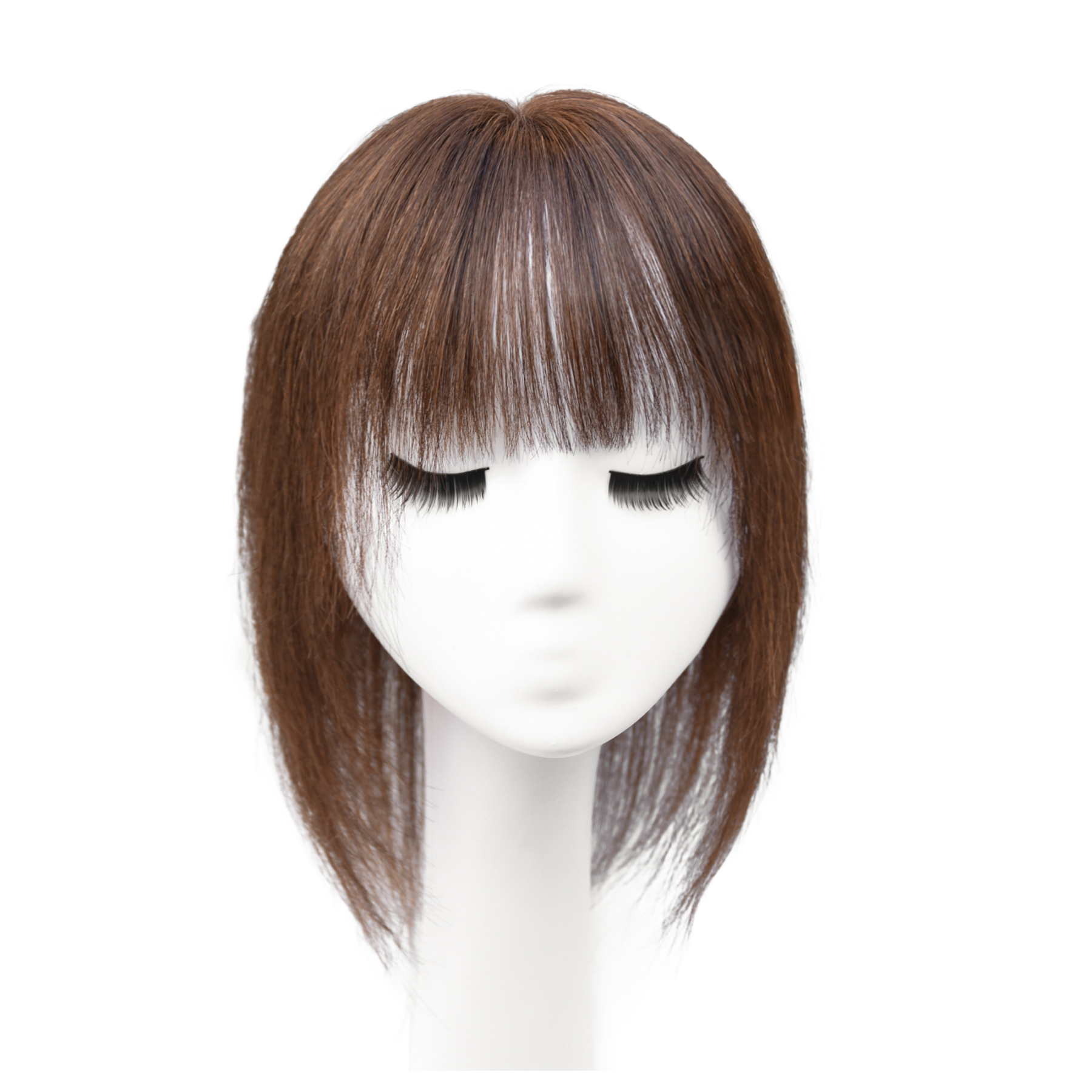 Meiverah Hair Real Human Hair Topper with Bangs - Clip-In Thick Silk Base Hairpiece for Women (Medium Brown)