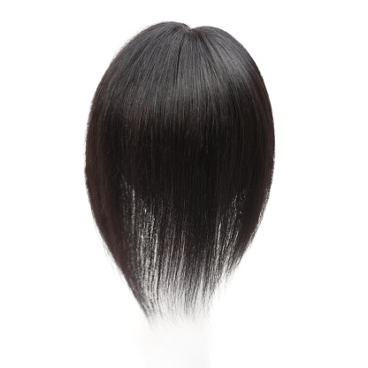 Meiverah Hair Real Human Hair Topper with Bangs - Clip-In Thick Silk Base Hairpiece for Women (Natural Black/12inch)
