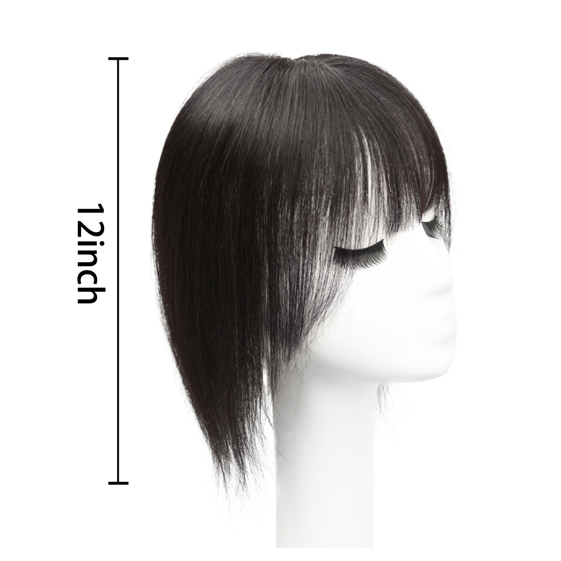 Meiverah Hair Real Human Hair Topper with Bangs - Clip-In Thick Silk Base Hairpiece for Women (Natural Black/12inch)