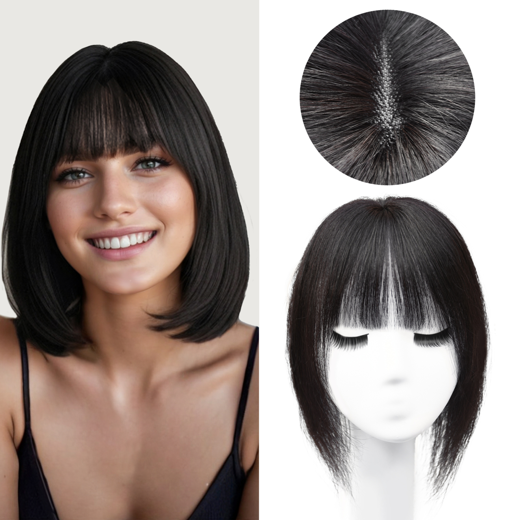 Real Human Hair Hair Topper with Bangs Clip in Human Hair Toppers Seam