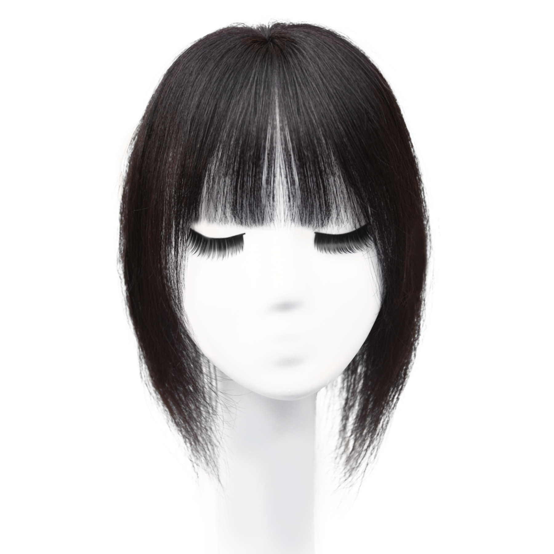 Meiverah Hair Real Human Hair Topper with Bangs - Clip-In Thick Silk Base Hairpiece for Women (Natural Black/12inch)