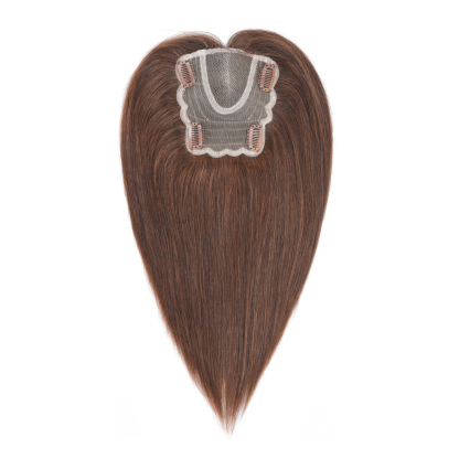 Meiverah Real Human Hair Hand-tied Mono Base Topper NO Bangs (Medium Moka Brown)- Clip-In Thick  Hairpiece for Women