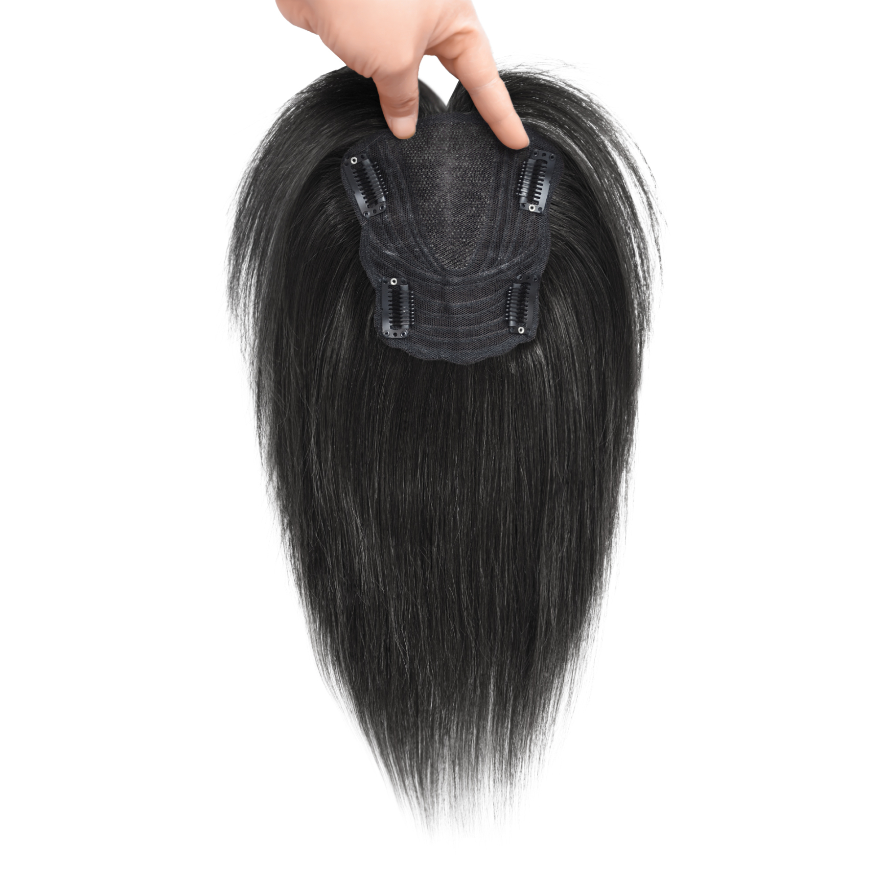 Meiverah Hair Real Human Hair Topper NO Bangs - Clip-In Thick Silk Base Hairpiece for Women (Natural Black)