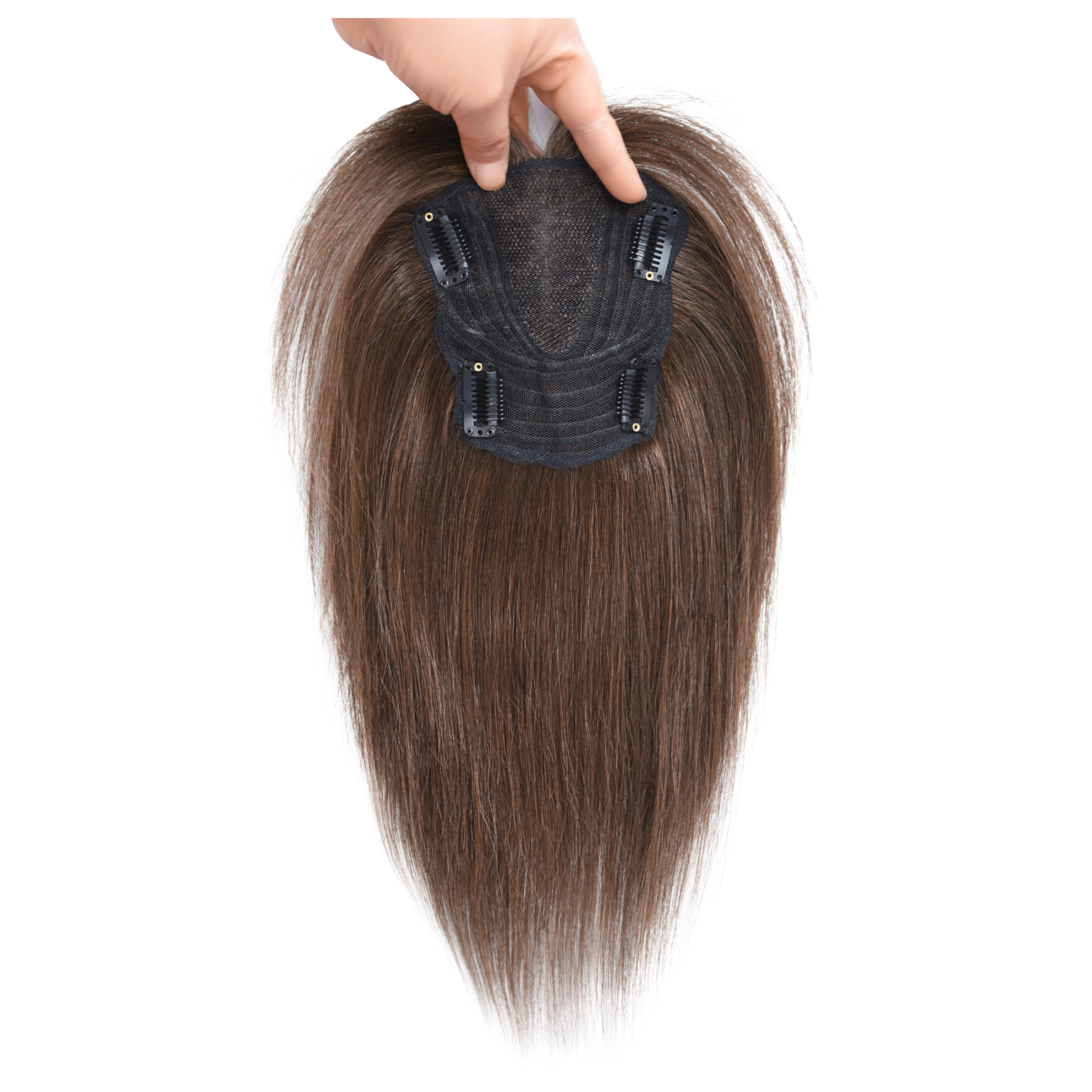 Meiverah Hair Real Human Hair Topper NO Bangs - Clip-In Thick Silk Base Hairpiece for Women (Medium Brown )