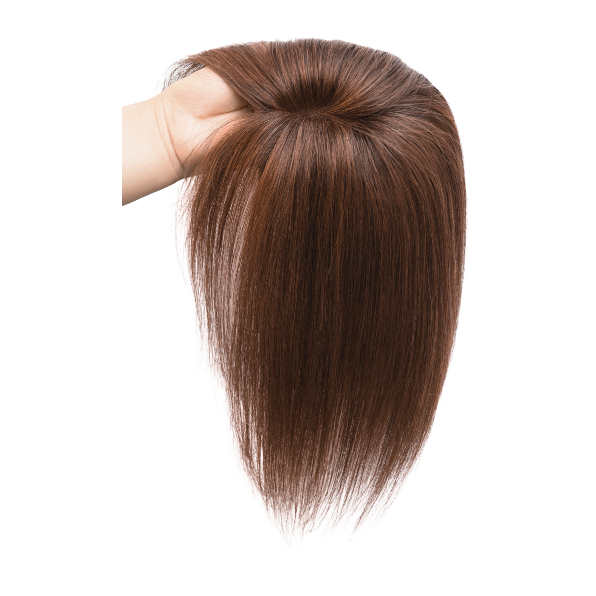 Meiverah Real Human Hair Hand-tied Mono Base Topper NO Bangs (Medium Moka Brown)- Clip-In Thick  Hairpiece for Women