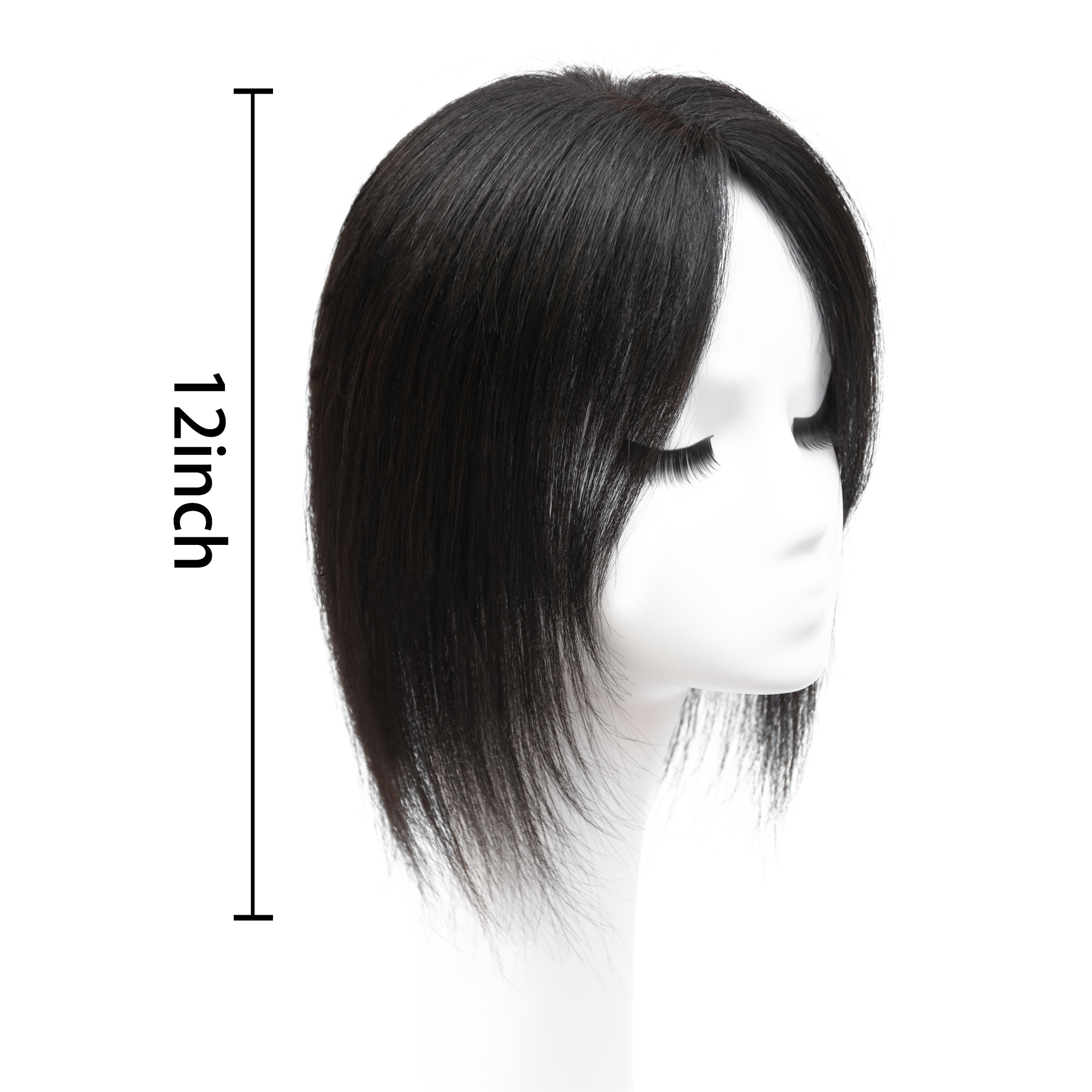 Meiverah Hair Real Human Hair Topper NO Bangs - Clip-In Thick Silk Base Hairpiece for Women (Natural Black)