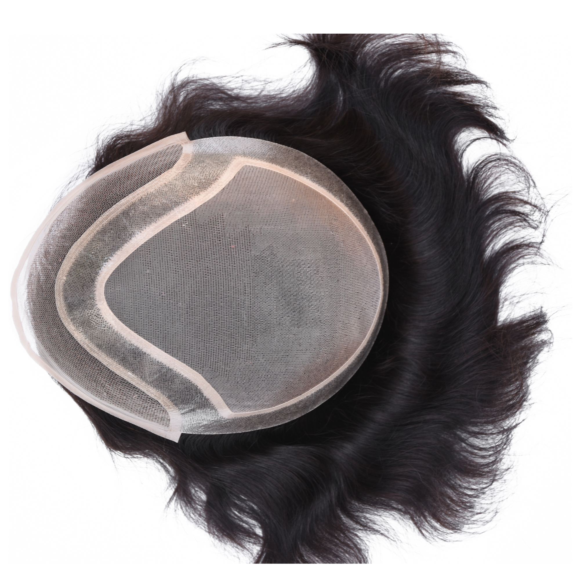 Meiverah Natural-Looking Handmade Full Hand-tied PU Mono Lace Men's Toupee -（1B#，wavy）