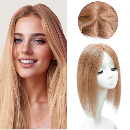 Meiverah Real Human Hair Full Hand-tied Swiss Mono Base Topper NO Bangs  Clip-In Thick Hairpiece for Women (#8 Pinkish Golden Blonde)