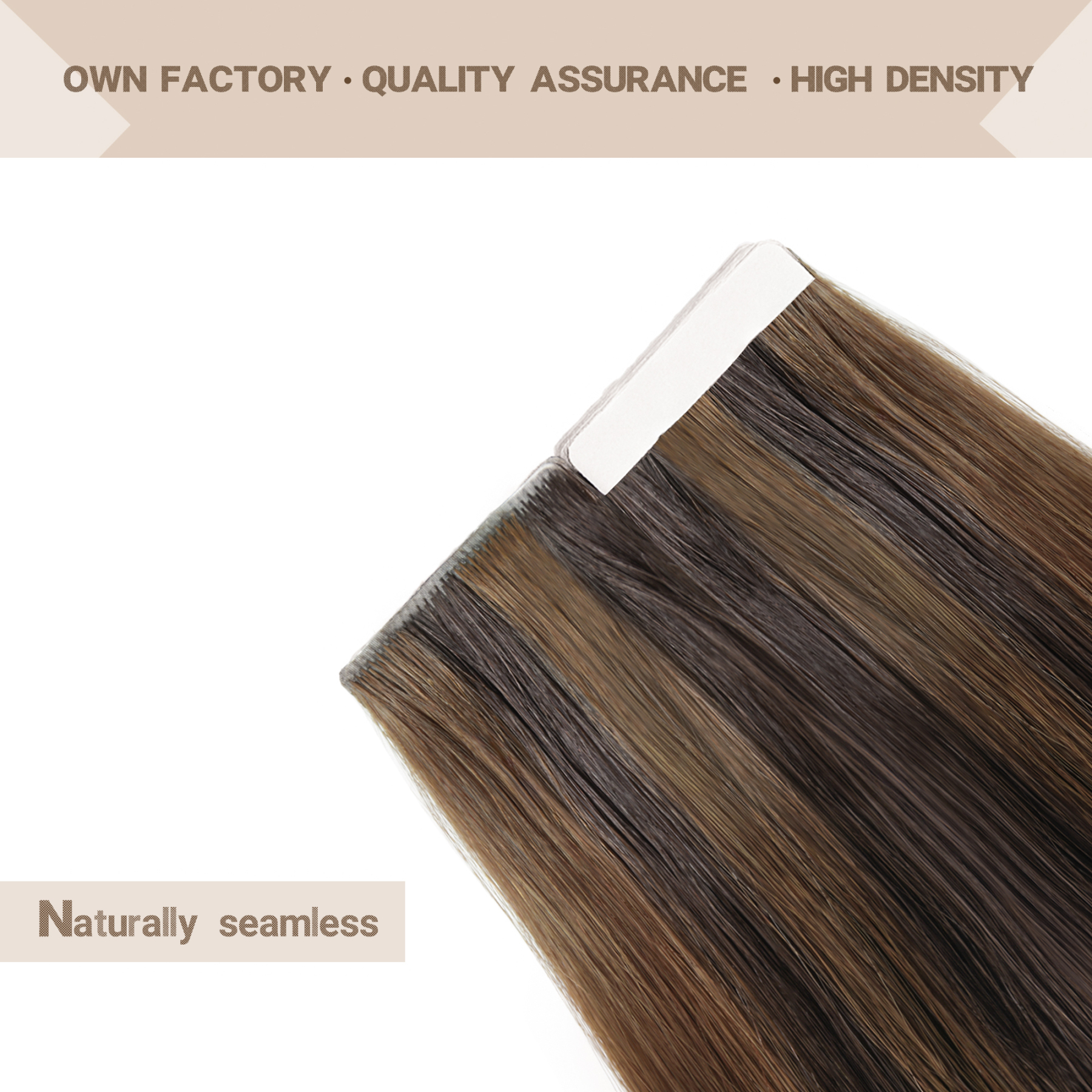 Meiverah Seamless Injected Hand-Tied Tape In Hair Extensions 20 Pcs/50 g Virgin Human Hair (#P2/6)