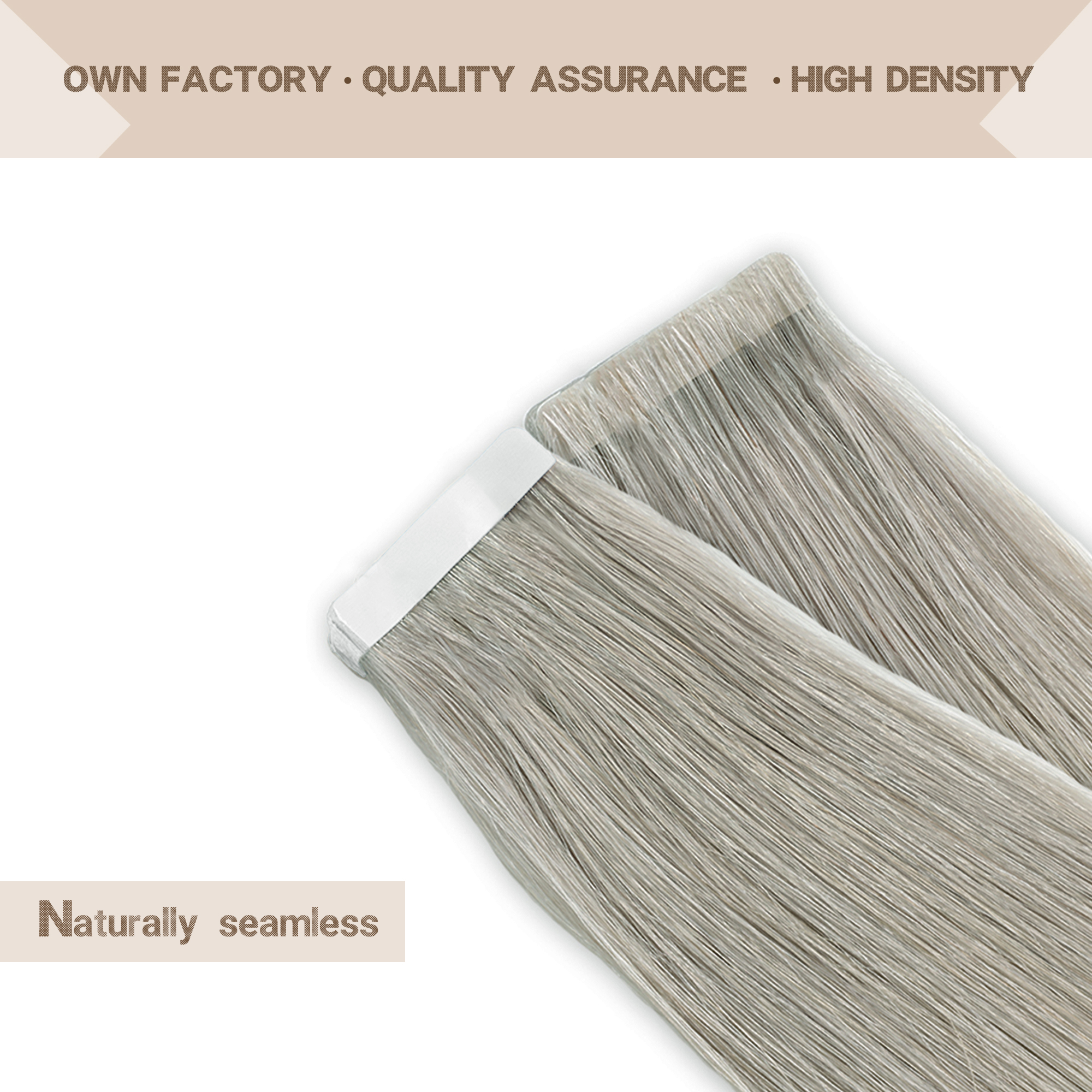 Meiverah Seamless Injected Hand-Tied Tape In Hair Extensions 20 Pcs/50 g Virgin Human Hair (Silver)