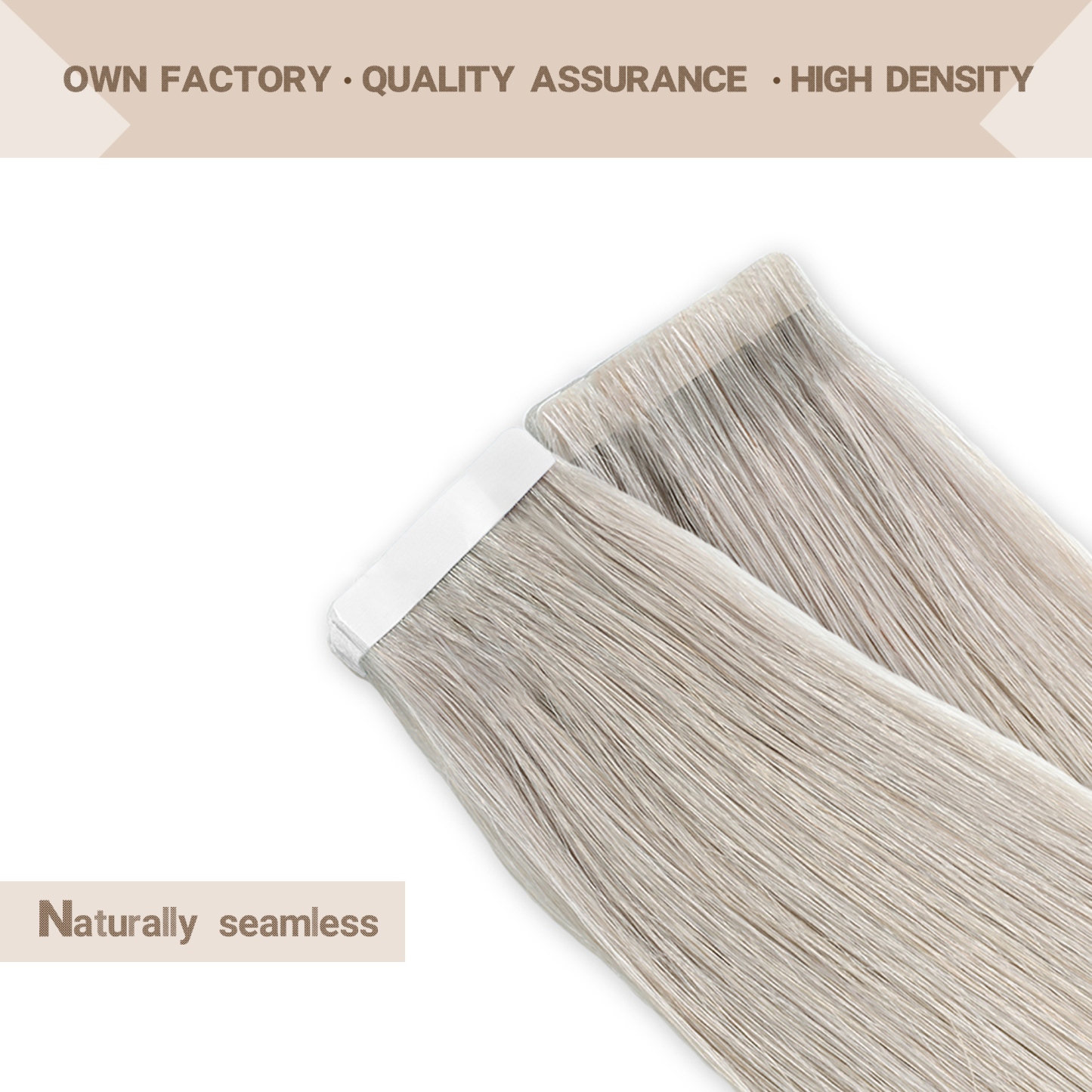Meiverah Seamless Injected Hand-Tied Tape In Hair Extensions 20 Pcs/50 g Virgin Human Hair (Silver)