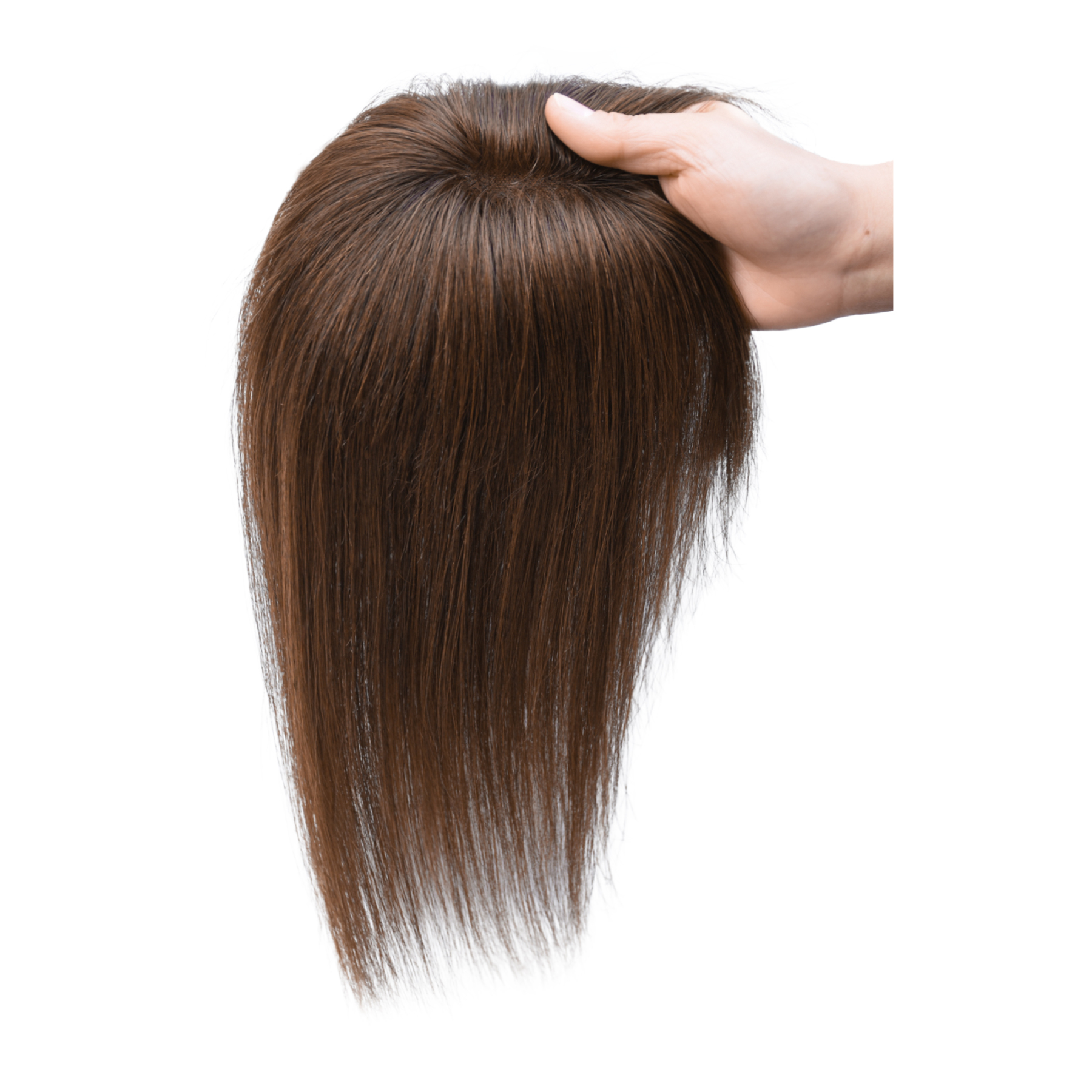 Meiverah Hair Real Human Hair Topper with Bangs - Clip-In Thick Silk Base Hairpiece for Women (Medium Brown)