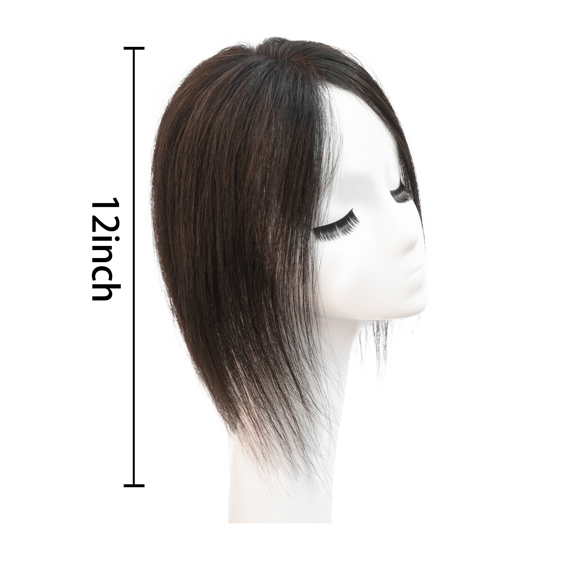 Meiverah Hair Real Human Hair Topper NO Bangs - Swiss Mono Base Hand-tied Clip-In Thick Hairpiece for Women (Dark Brown 2# )