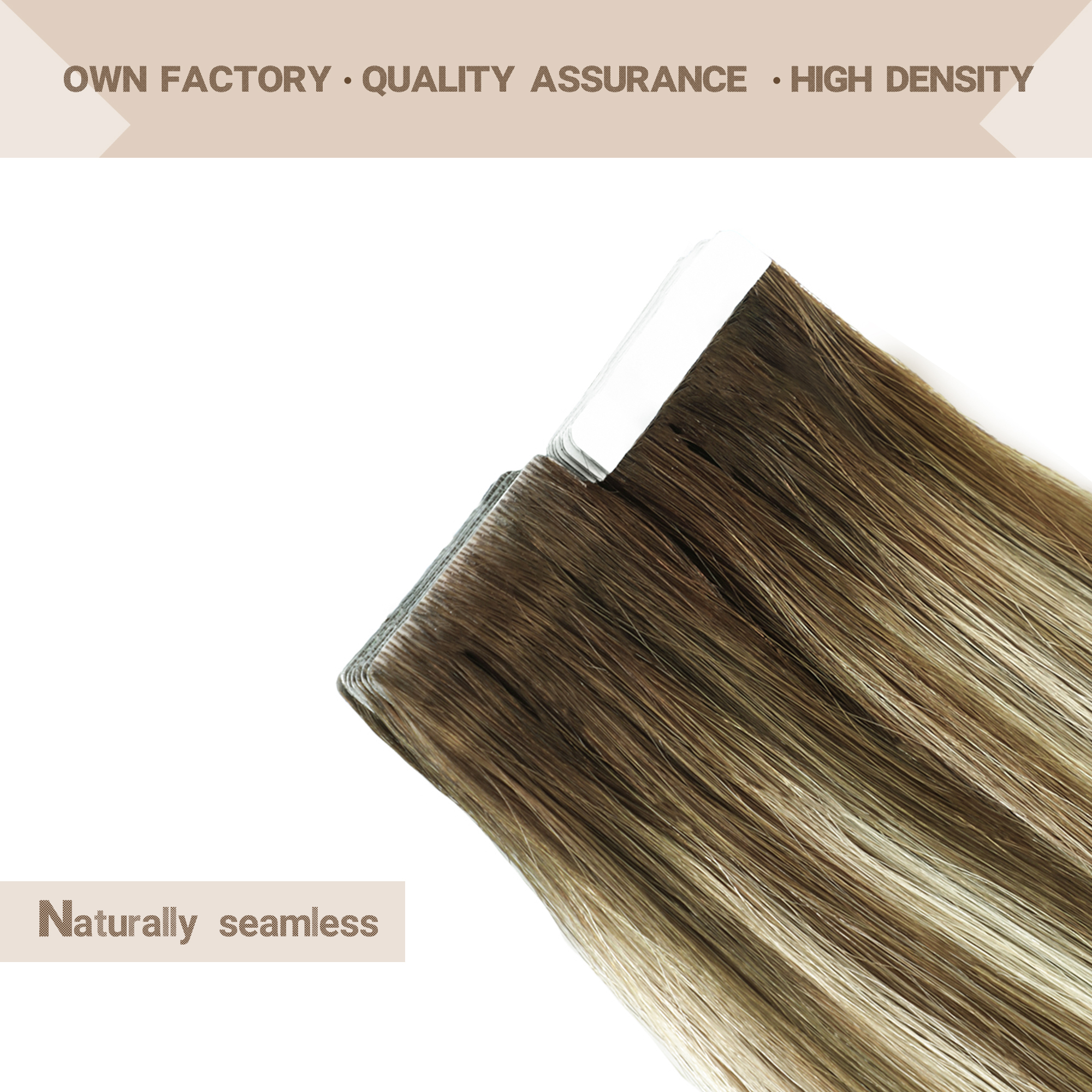 Meiverah Seamless Injected Hand-Tied Tape In Hair Extensions 20 Pcs/50 g Virgin Human Hair (#P6/613/T4)
