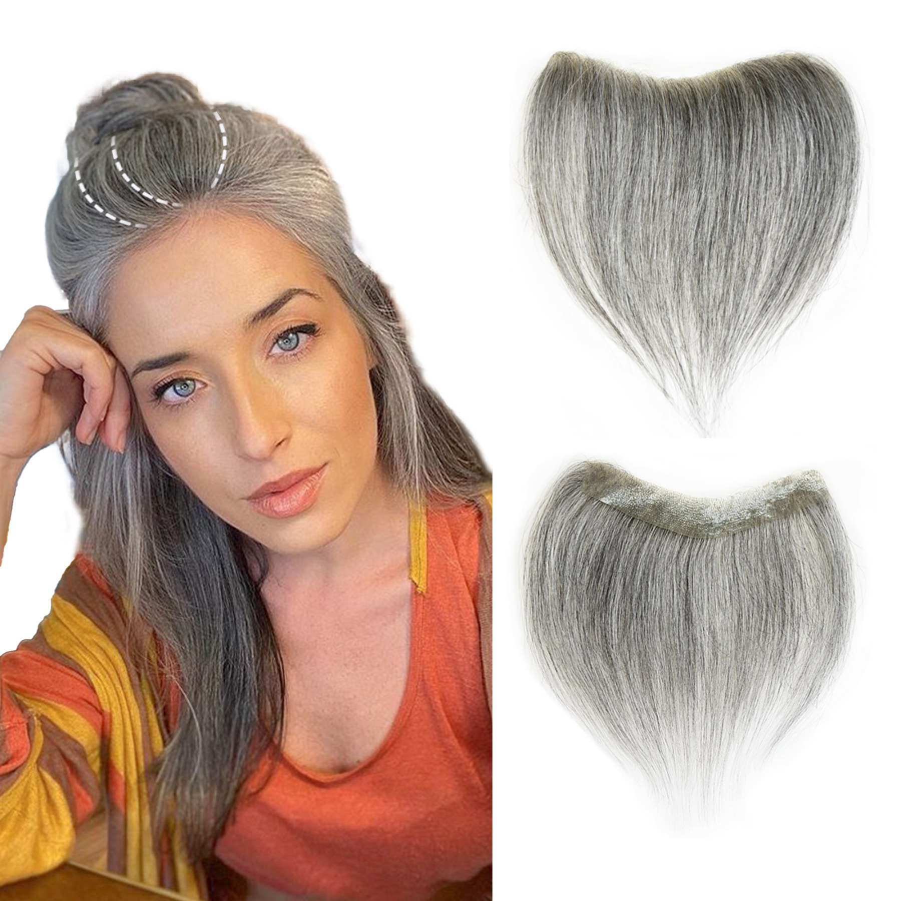 Meiverah Hair Frontal Hairpiece for Women Natural Black Hair Extension Hairline Loss Straight Tape in Human Hair Toppers Replacement Toupee (Pepper Salt)