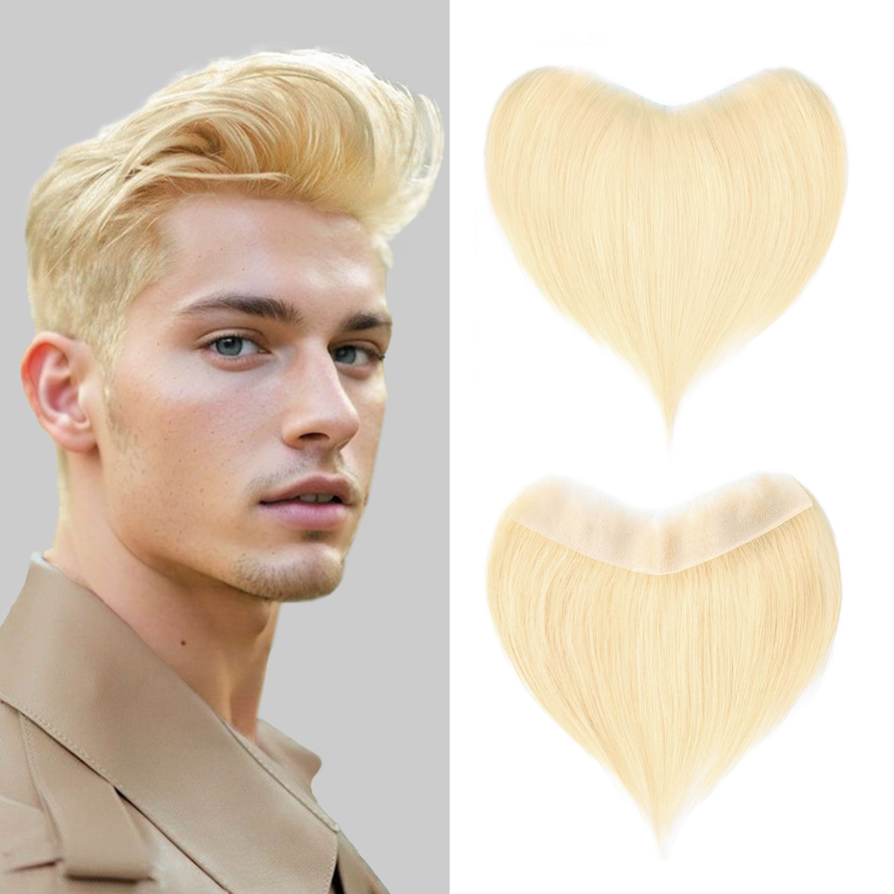 Meiverah Hair Frontal Hairpiece for Men Natural Black Hair Extension Hairline Loss Straight Tape in Human Hair Toppers Replacement Toupee （Blonde #613）