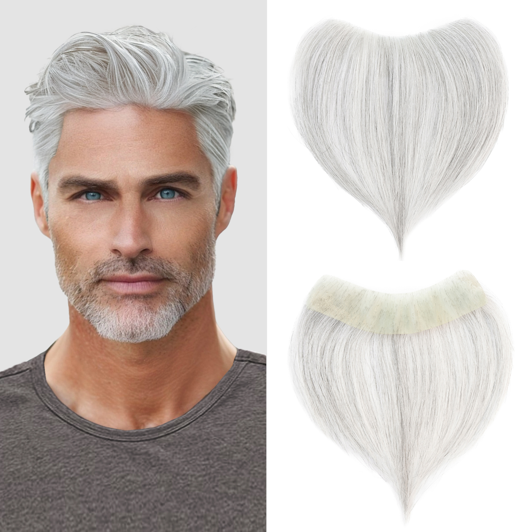 Meiverah Hair Frontal Hairpiece for Men Natural Black Hair Extension Hairline Loss Straight Tape in Human Hair Toppers Replacement Toupee （95% Gray-Cinnamon Sugar）