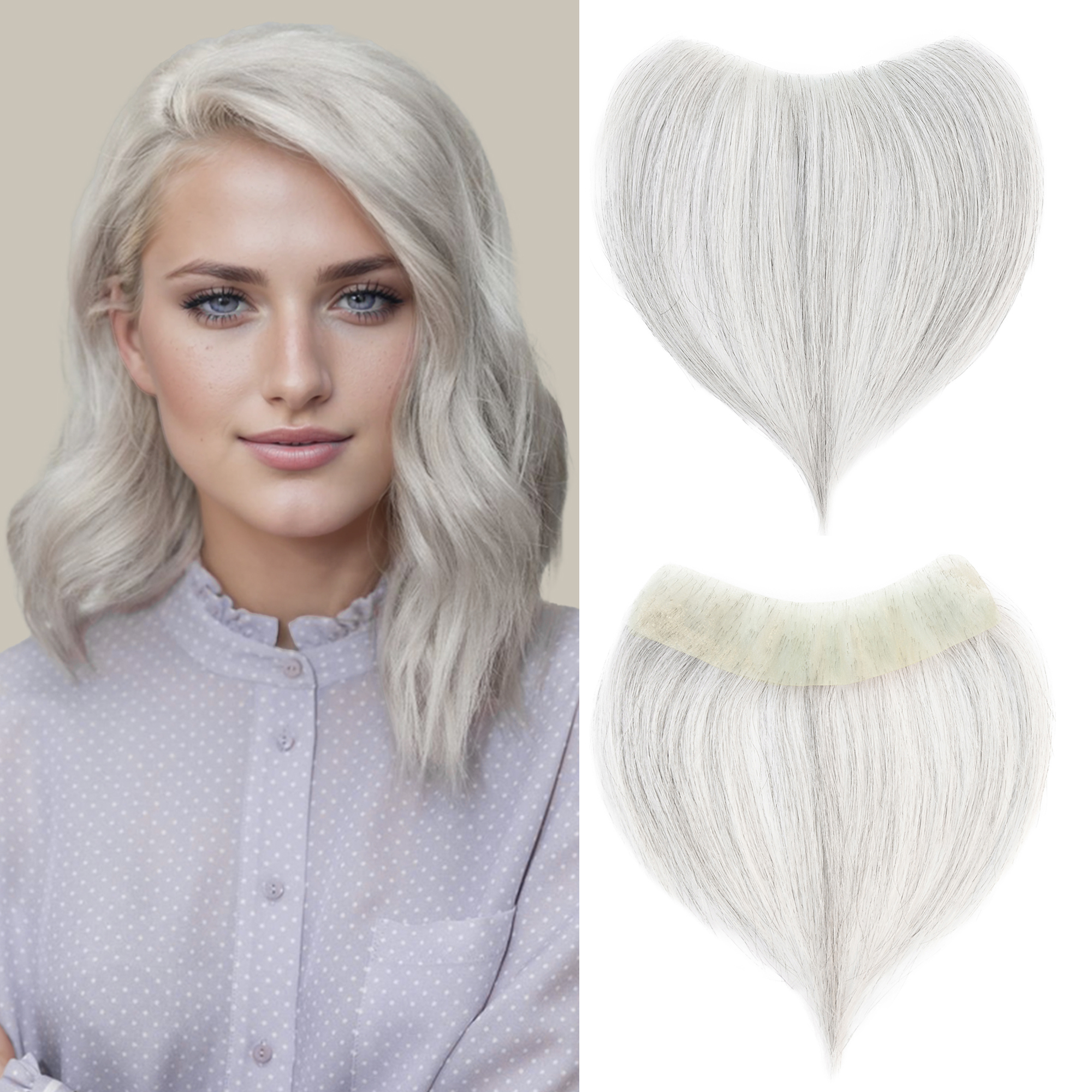 Meiverah Hair Frontal Hairpiece for Women Natural Black Hair Extension Hairline Loss Straight Tape in Human Hair Toppers Replacement Toupee （95% Gray-Pepper Salt）