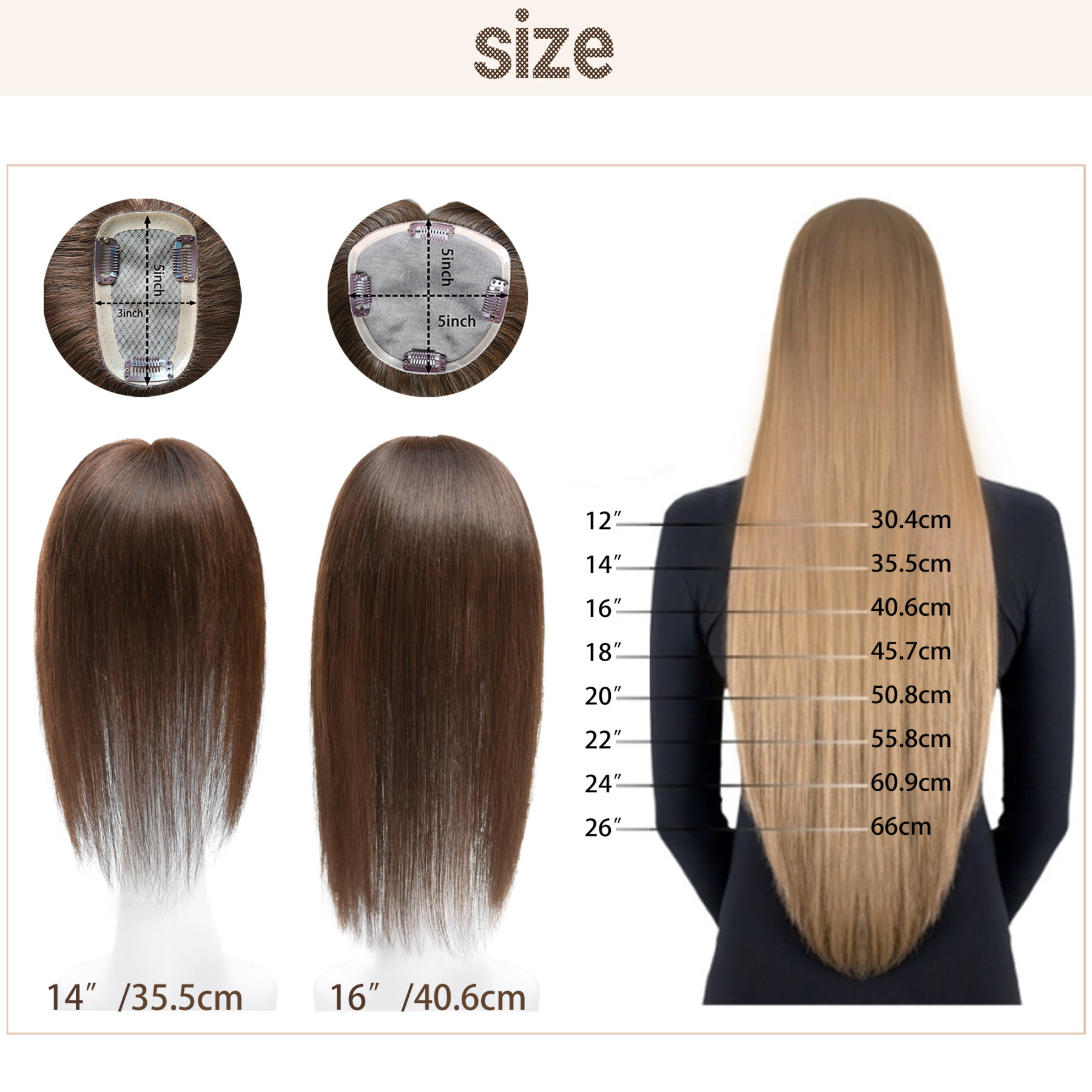 Meiverah Real Human Hair Full Hand-tied Mono Base Topper NO Bangs  Clip-In Thick Hairpiece for Women (#2 Medium Brown )