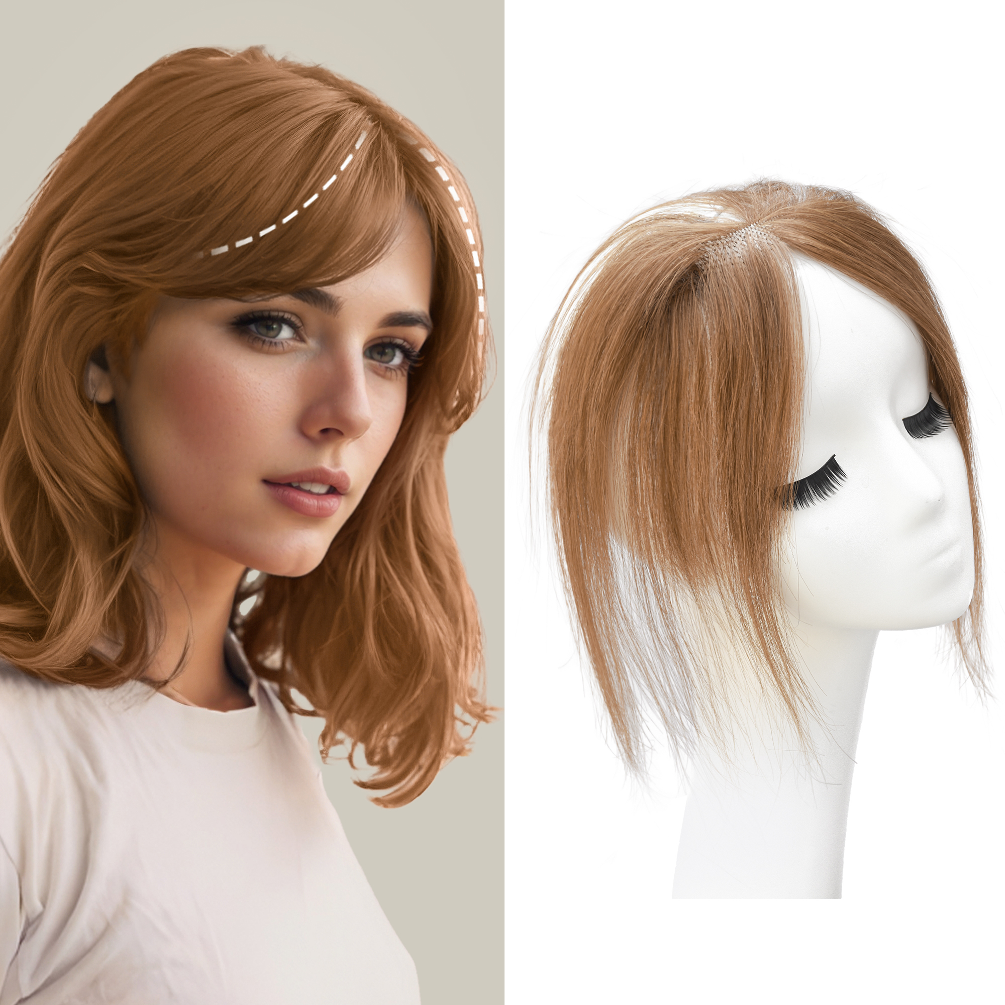 Meiverah Hair Clip in Bangs Clip In Hair Extensions 101% Baby Hair Human Hand Made Natural Forehead Patch No Trace Patch Hairline for Women(Copper Red)