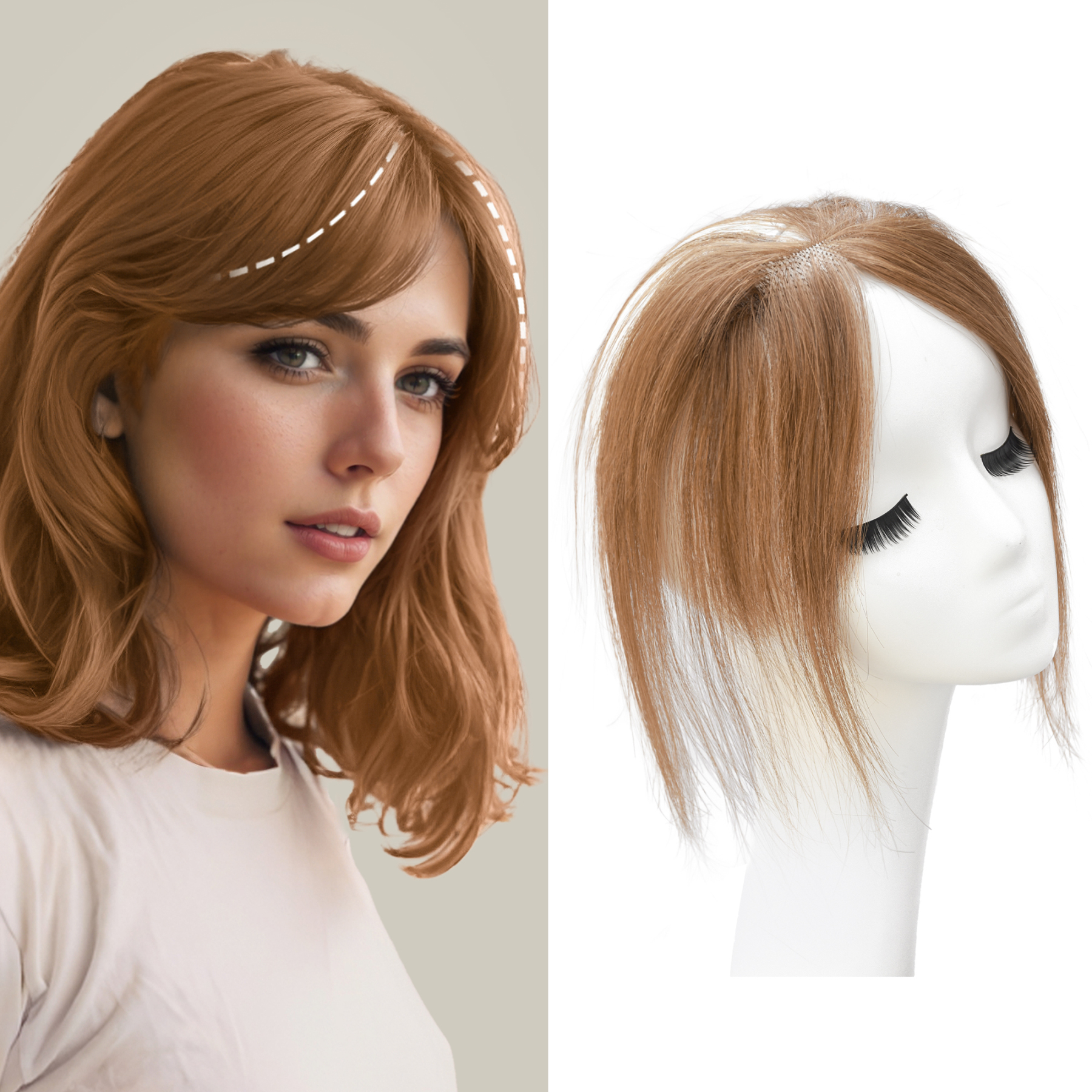 Meiverah Hair Clip in Bangs Clip In Hair Extensions 101% Baby Hair Human Hand Made Natural Forehead Patch No Trace Patch Hairline for Women(Copper Red)