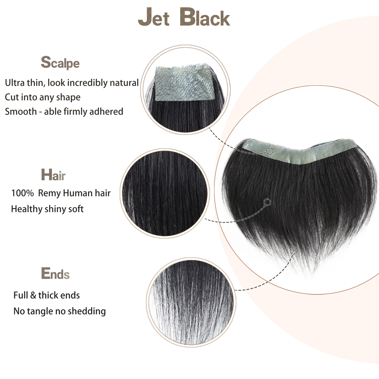 Meiverah Hair Frontal Hairpiece for Men Natural Black Hair Extension Hairline Loss Straight Tape in Human Hair Toppers Replacement Toupee （Jet Black）