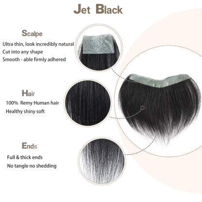 Meiverah Hair Frontal Hairpiece for Men Natural Black Hair Extension Hairline Loss Straight Tape in Human Hair Toppers Replacement Toupee （Jet Black）