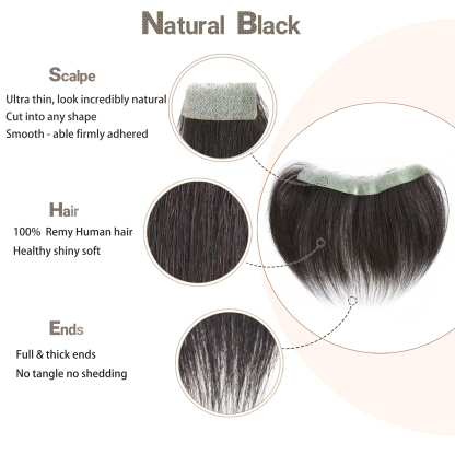 Meiverah Hair Frontal Hairpiece for Women Natural Black Hair Extension Hairline Loss Straight Tape in Human Hair Toppers Replacement Toupee (Natural Black)