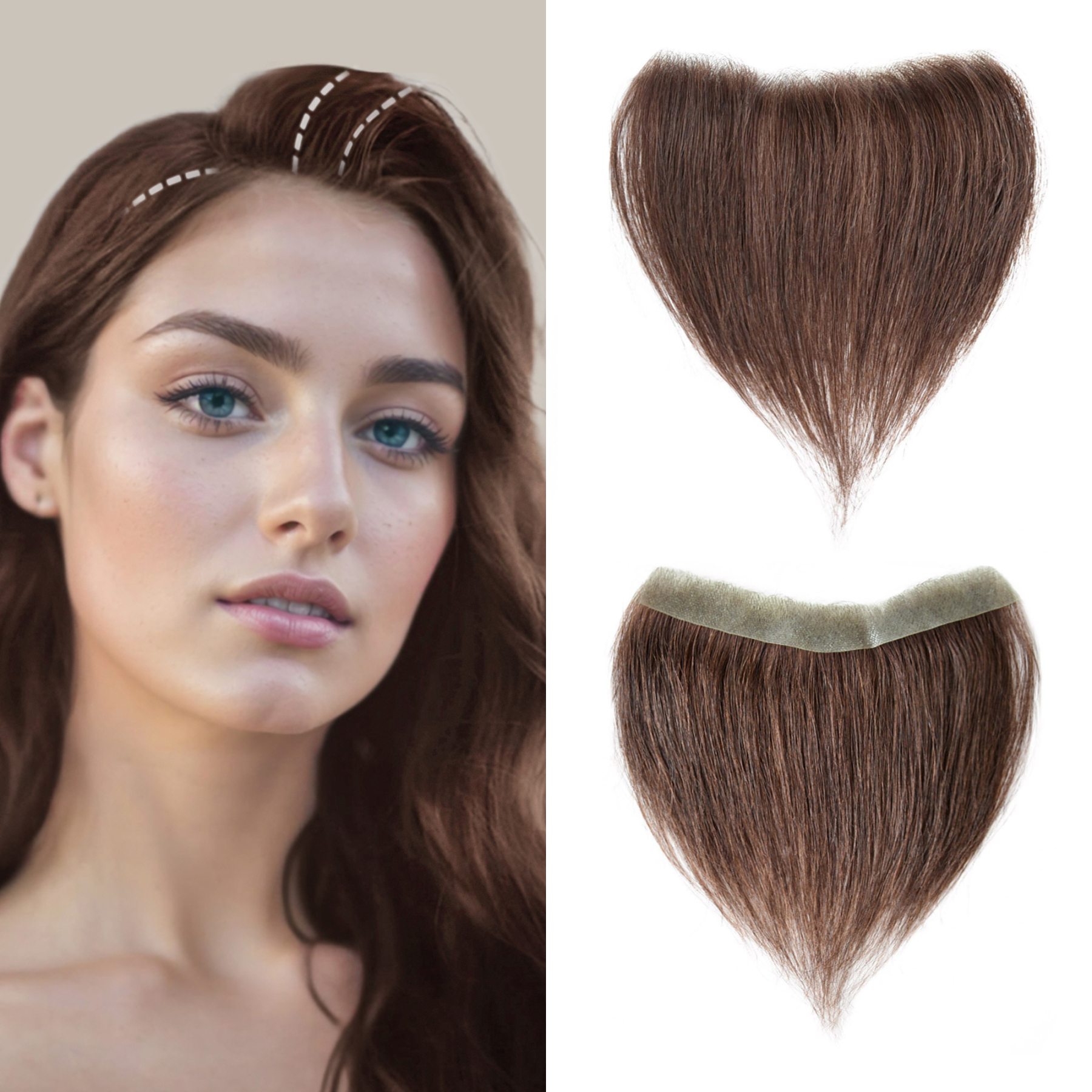 Meiverah Hair Frontal Hairpiece for Women Natural Black Hair Extension Hairline Loss Straight Tape in Human Hair Toppers Replacement Toupee (Medium Brown)