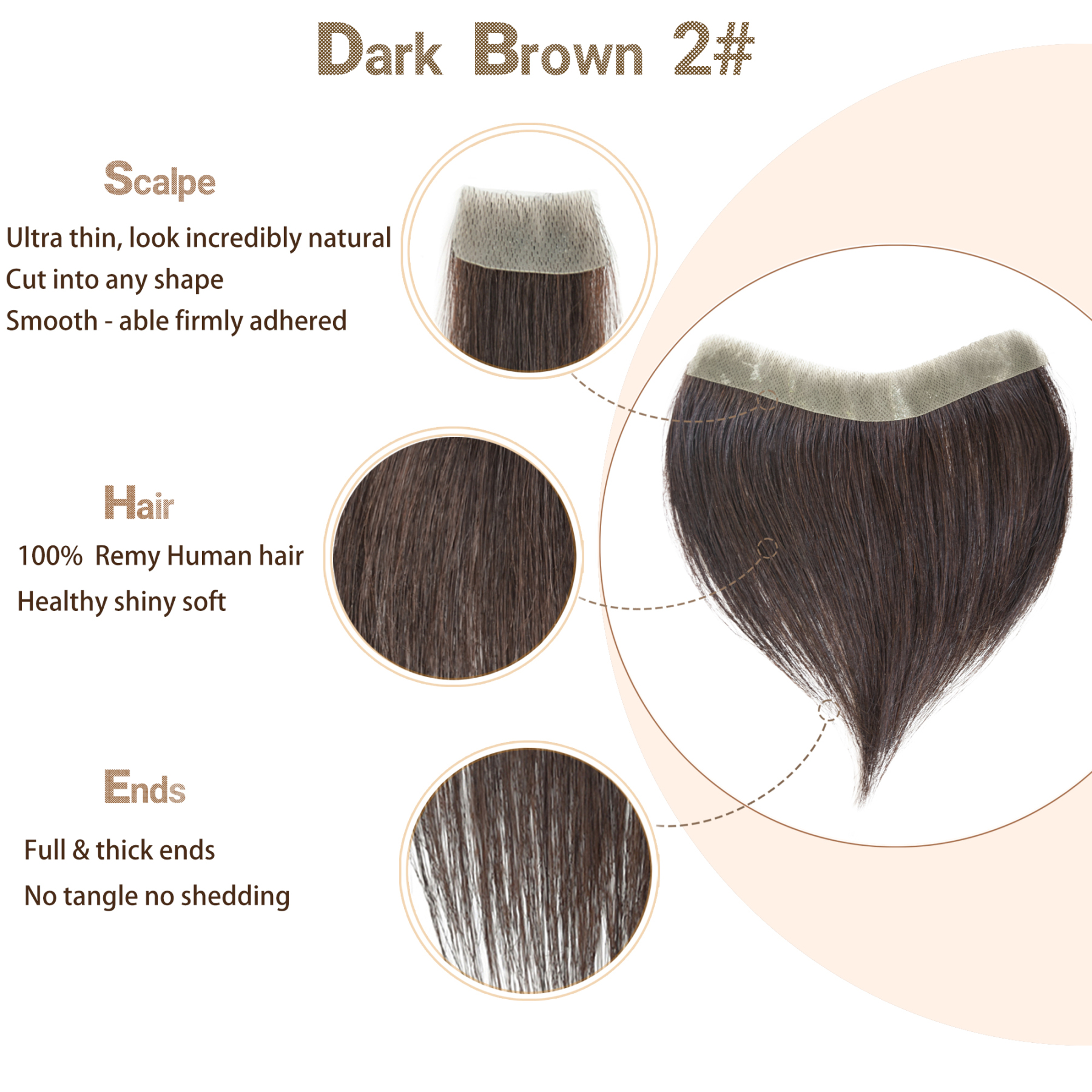 Meiverah Hair Frontal Hairpiece for Men Natural Black Hair Extension Hairline Loss Straight Tape in Human Hair Toppers Replacement Toupee （Dark Brown）