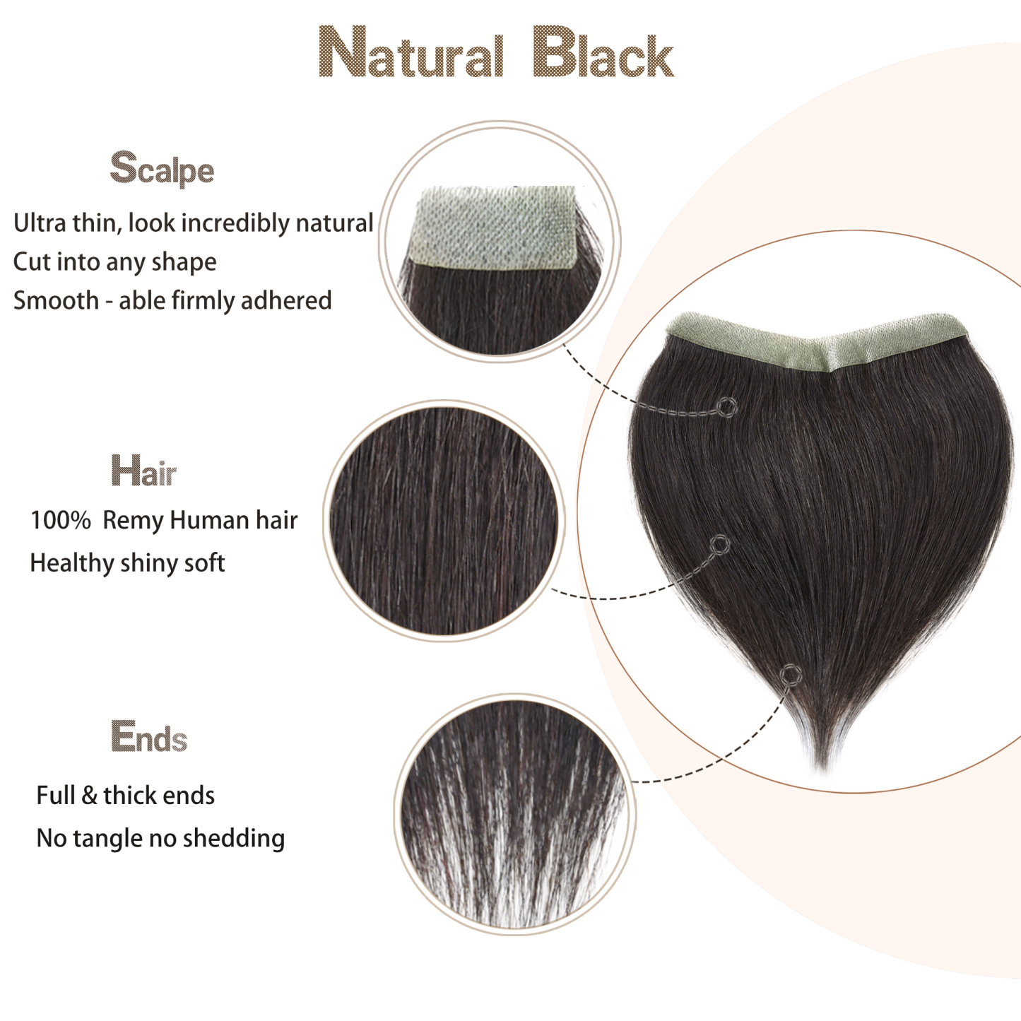 Meiverah Hair Frontal Hairpiece for Women Natural Black Hair Extension Hairline Loss Straight Tape in Human Hair Toppers Replacement Toupee (Natural Black)