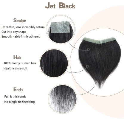 Meiverah Hair Frontal Hairpiece for Men Natural Black Hair Extension Hairline Loss Straight Tape in Human Hair Toppers Replacement Toupee （Jet Black）