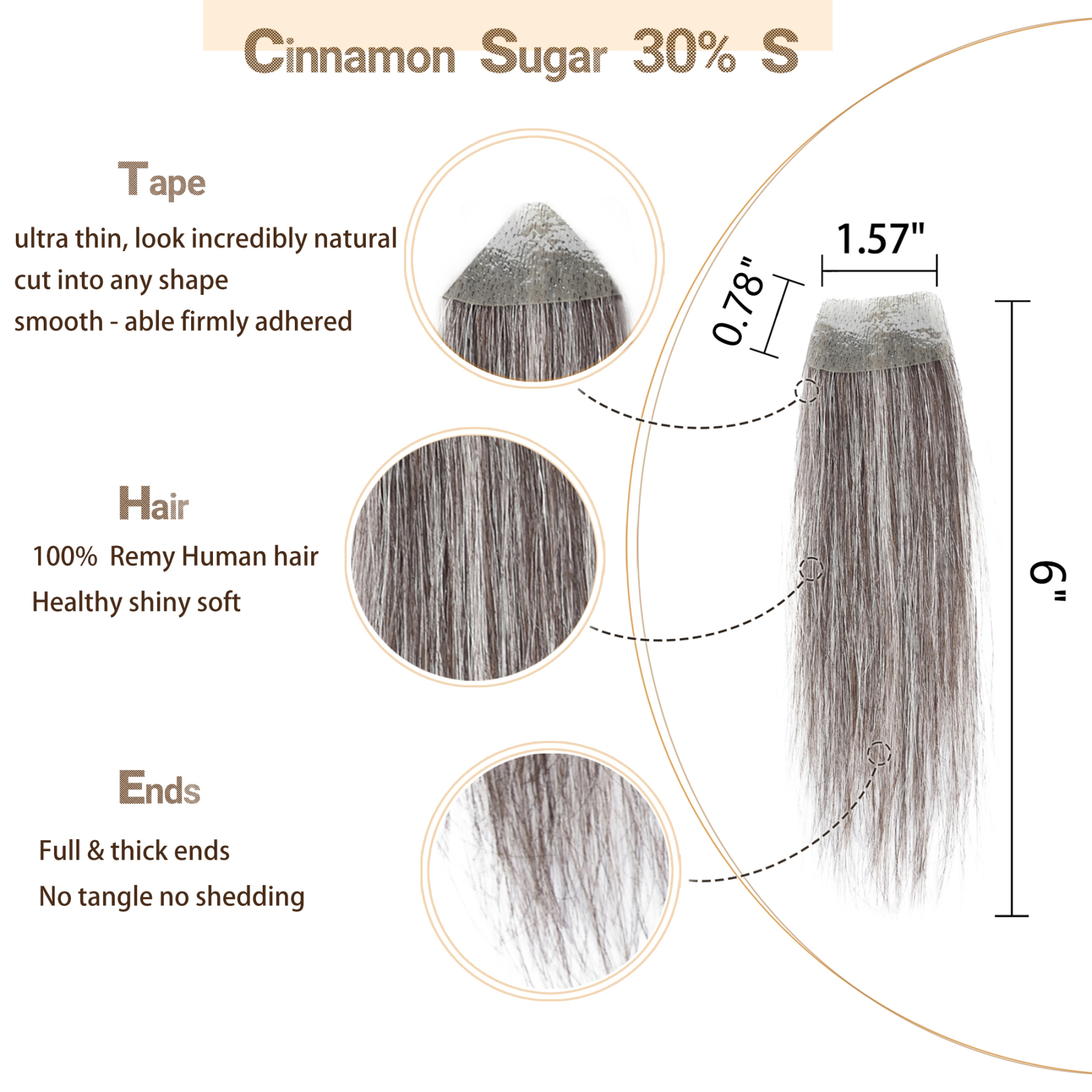 Meiverah Hair scar human hair replacement Accidental burns without hair for men Hairline Loss Straight Tape in Replacement Toupee  (30% Gray-Cinnamon Sugar)