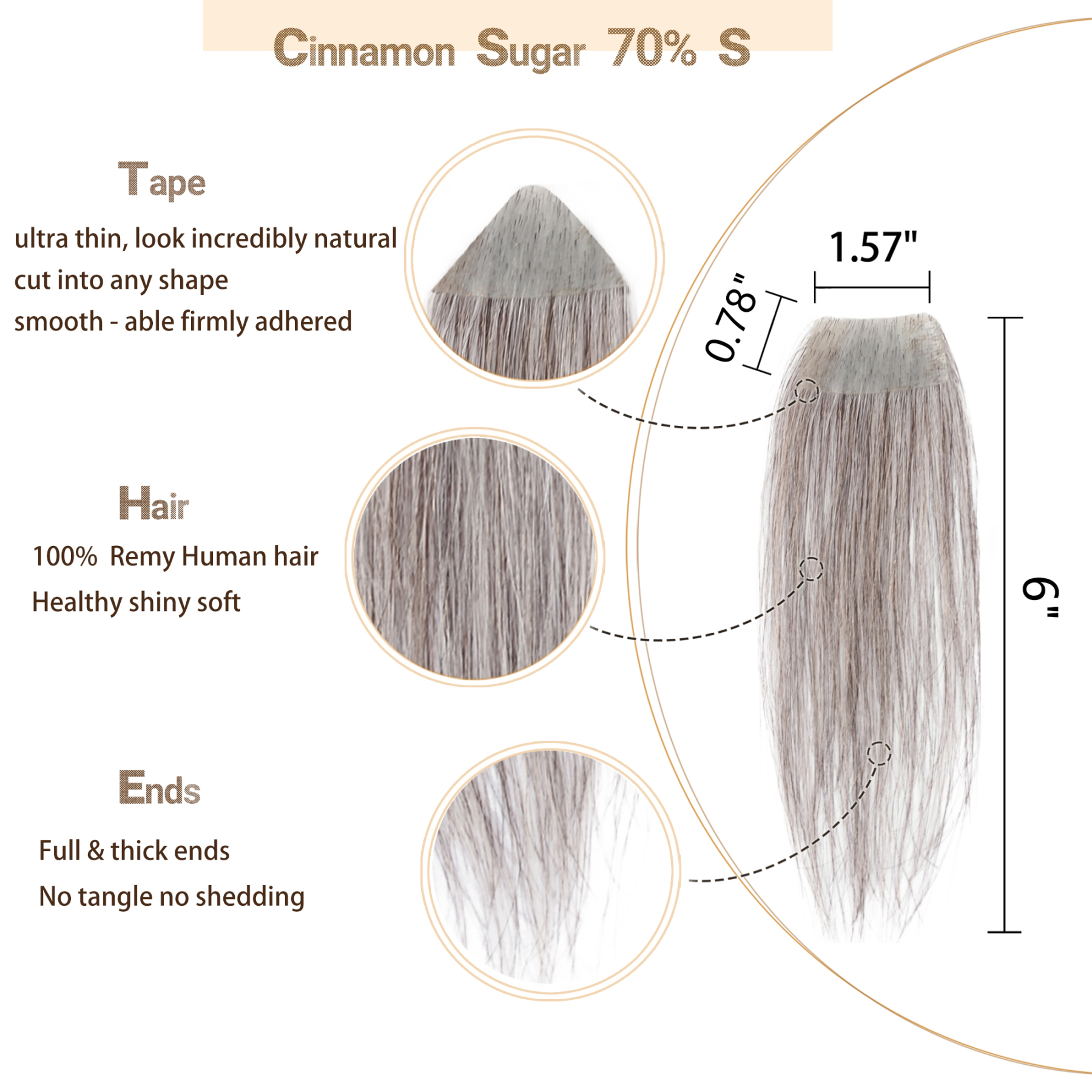 Meiverah Hair scar human hair replacement Accidental burns without hair for men women Hairline Loss Straight Tape in Replacement Toupee (Cinnamon Sugar 70% S)