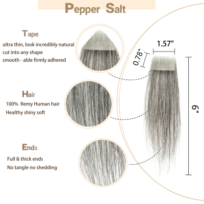 Meiverah Hair scar human hair replacement Accidental burns without hair for men Hairline Loss Straight Tape in Replacement Toupee (Pepper Salt)