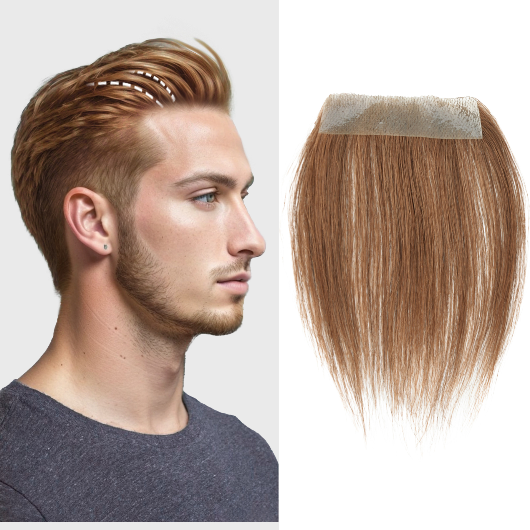 Meiverah Hair scar human hair replacement Accidental burns without hair for men Hairline Loss Straight Tape in Replacement Toupee  (Light Brown)