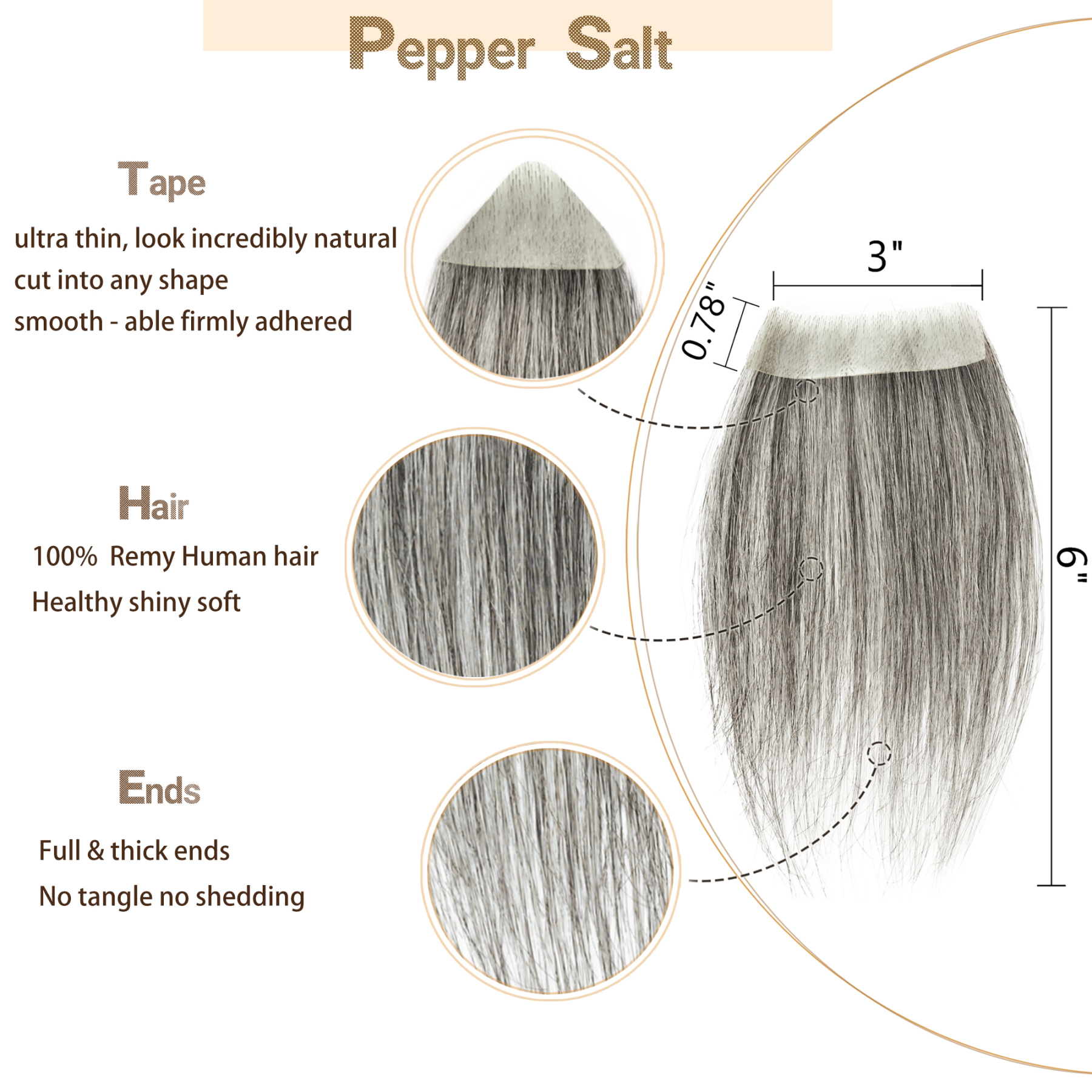 Meiverah Hair scar human hair replacement Accidental burns without hair for men women Hairline Loss Straight Tape in Replacement Toupee (Pepper Salt)