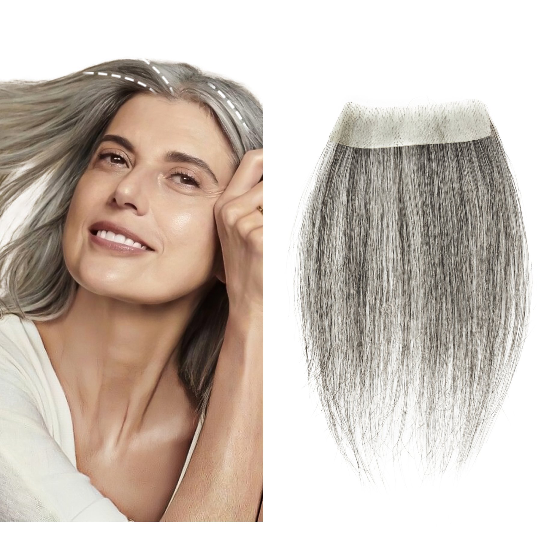 Meiverah Hair scar human hair replacement Accidental burns without hair for men women Hairline Loss Straight Tape in Replacement Toupee (Pepper Salt)