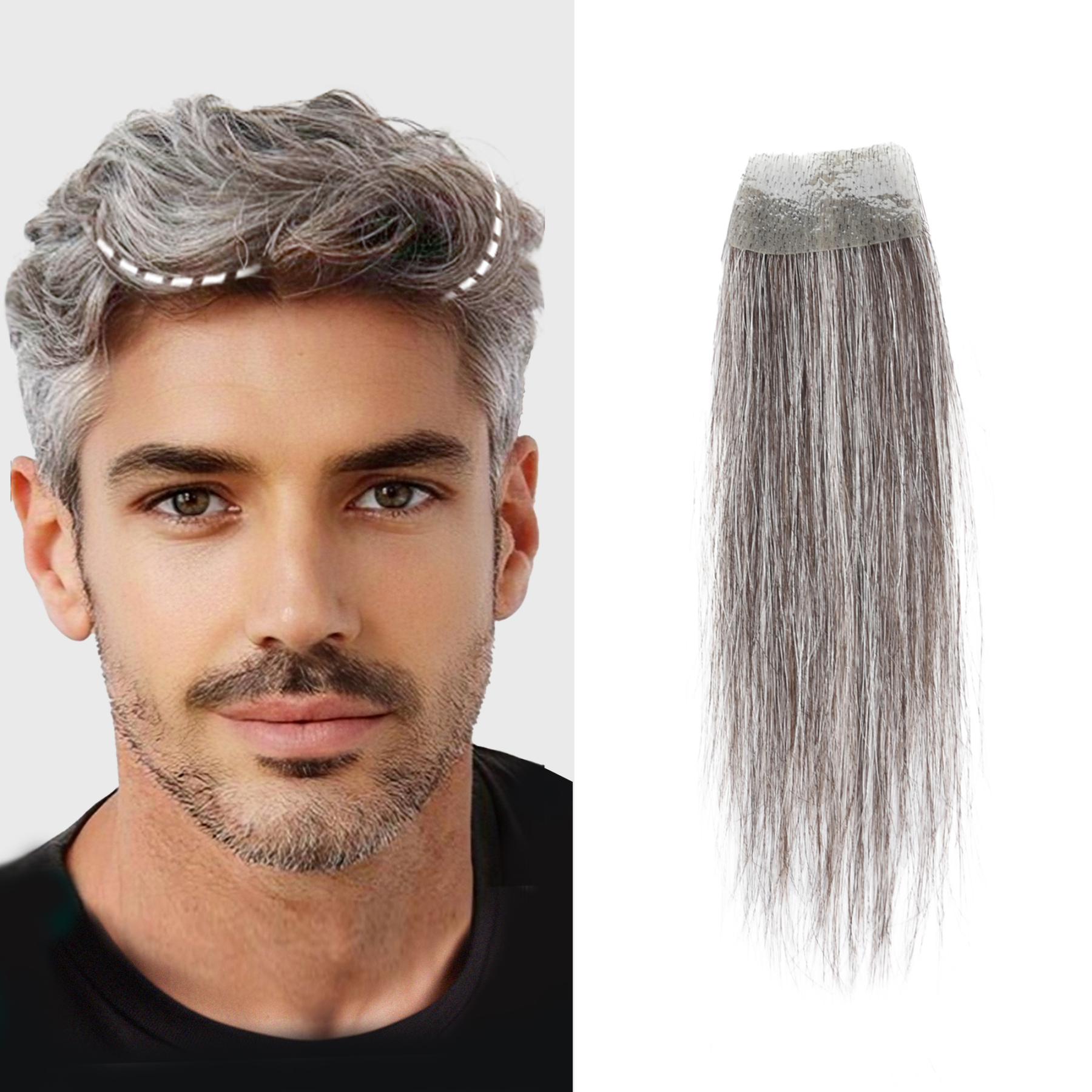 Meiverah Hair scar human hair replacement Accidental burns without hair for men Hairline Loss Straight Tape in Replacement Toupee  (30% Gray-Cinnamon Sugar)