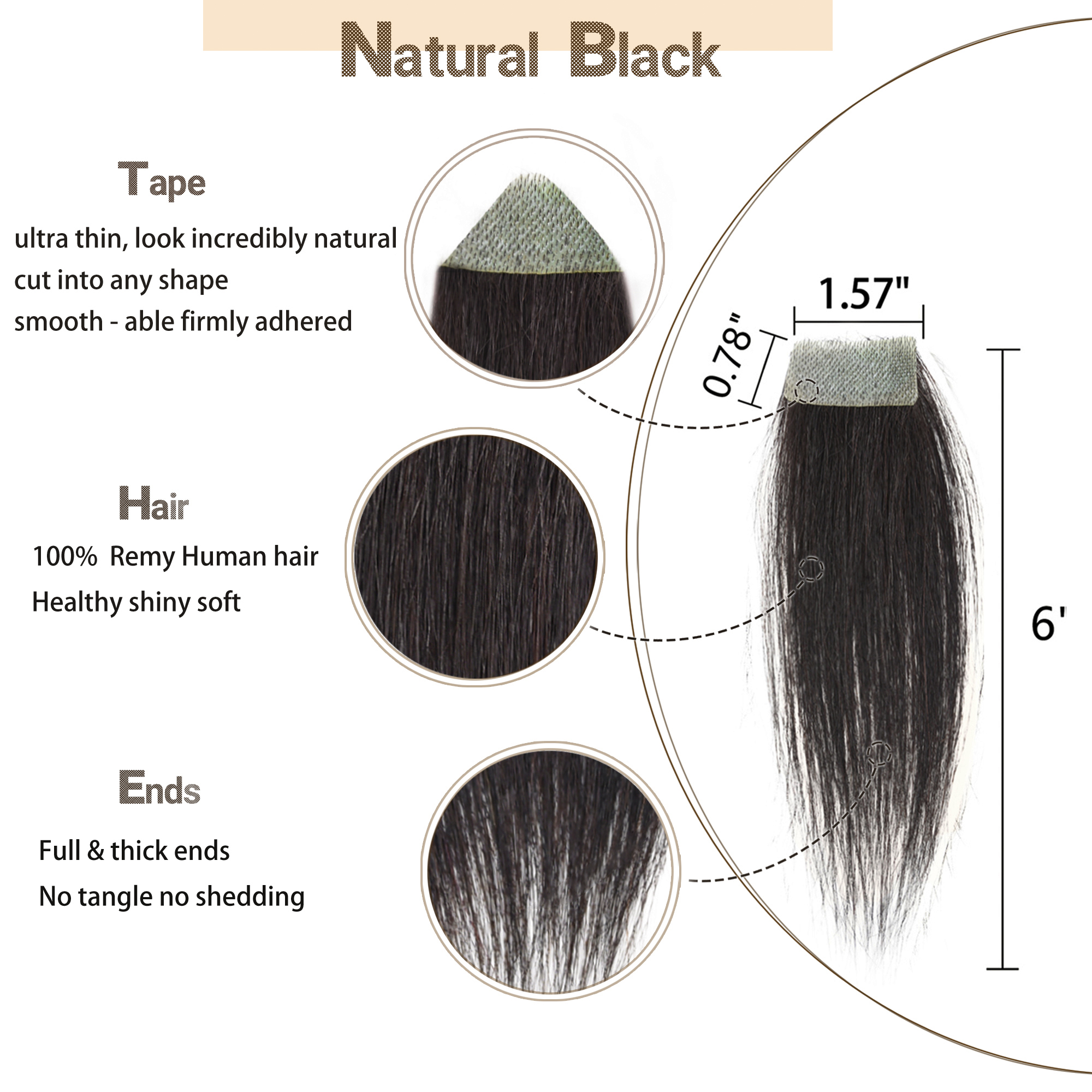 Meiverah Hair scar human hair replacement Accidental burns without hair for men Hairline Loss Straight Tape in Replacement Toupee (Natural Black)