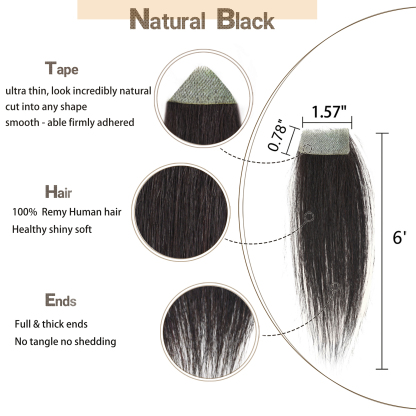 Meiverah Hair scar human hair replacement Accidental burns without hair for men Hairline Loss Straight Tape in Replacement Toupee (Natural Black)