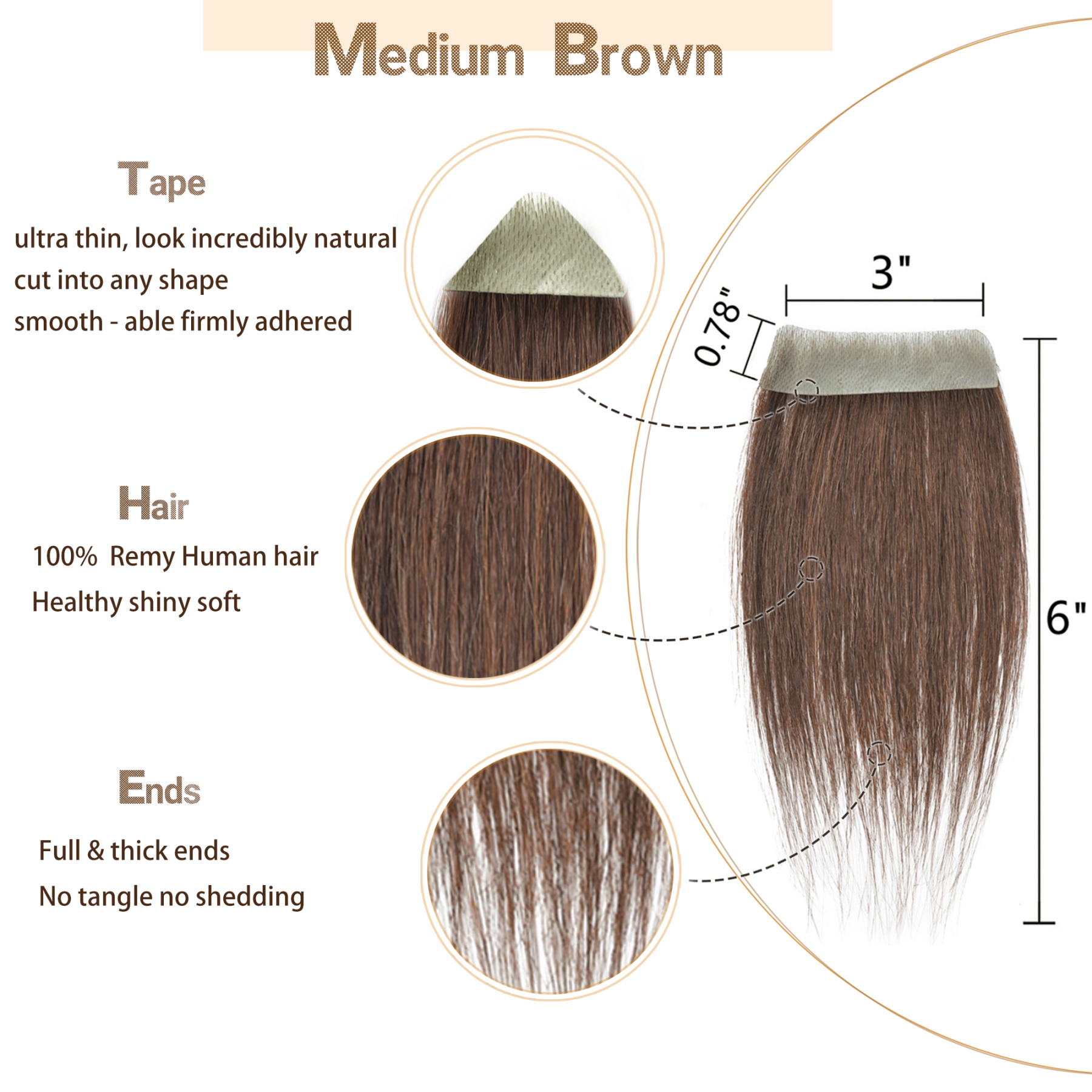 Meiverah Hair scar human hair replacement Accidental burns without hair for men women Hairline Loss Straight Tape in Replacement Toupee (Medium Brown)