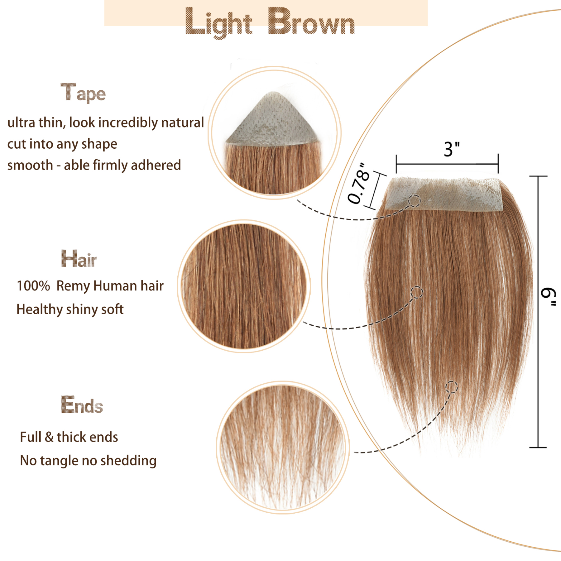 Meiverah Hair scar human hair replacement Accidental burns without hair for men women Hairline Loss Straight Tape in Replacement Toupee (Light Brown)