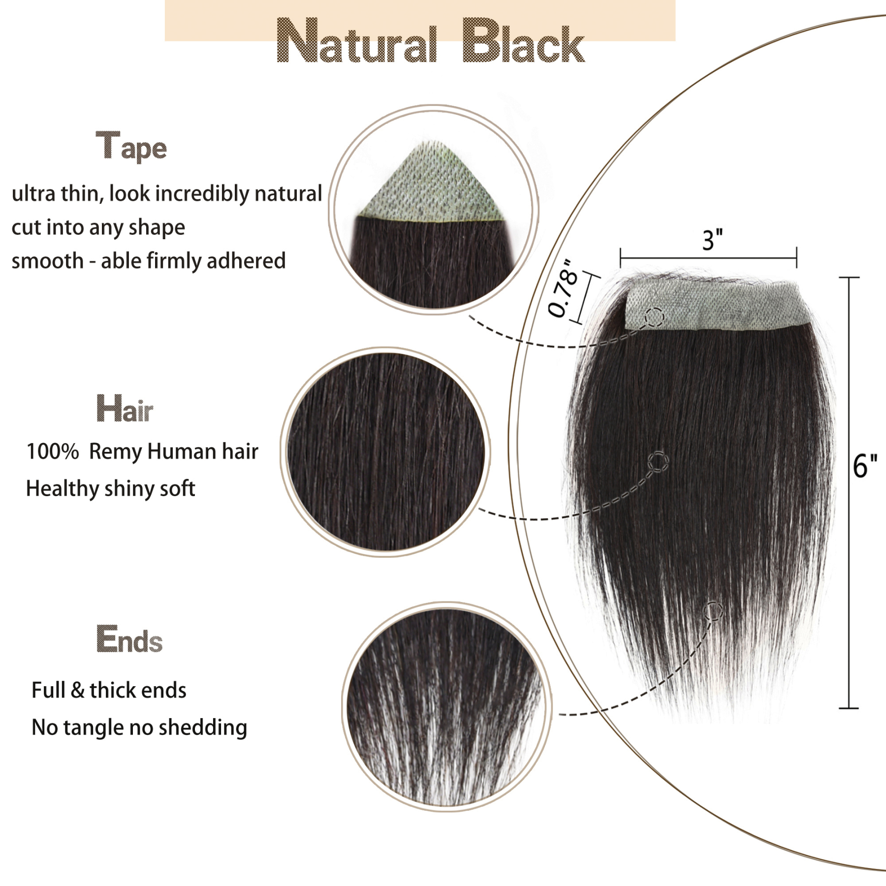 Meiverah Hair scar human hair replacement Accidental burns without hair for men Hairline Loss Straight Tape in Replacement Toupee (Natural Black)