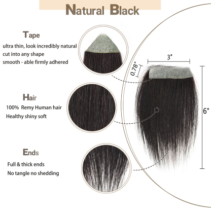 Meiverah Hair scar human hair replacement Accidental burns without hair for men Hairline Loss Straight Tape in Replacement Toupee (Natural Black)