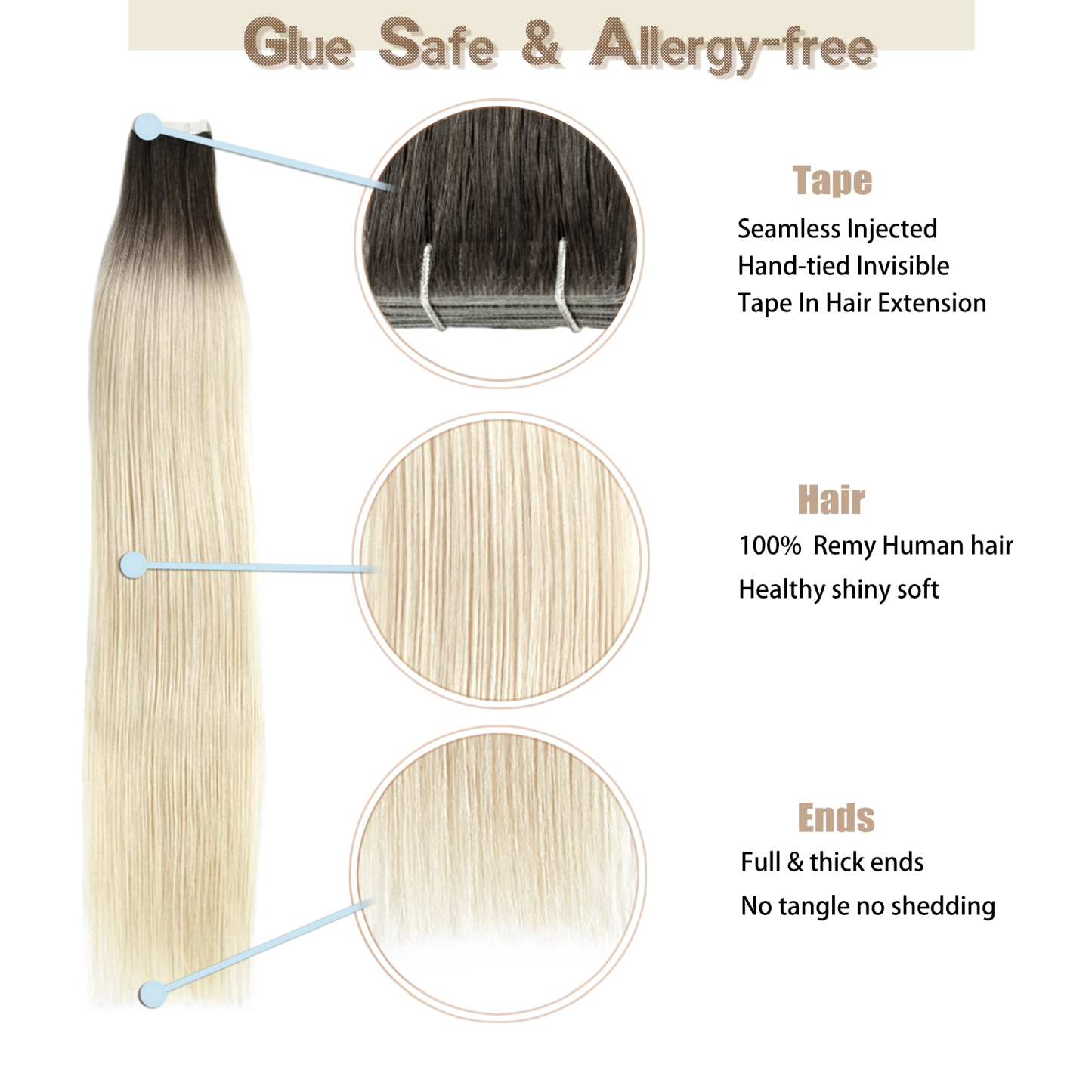 Meiverah Seamless Injected Hand-Tied Tape In Hair Extensions 20 Pcs/50 g Virgin Human Hair (#T2/60)