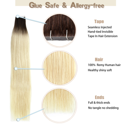 Meiverah Seamless Injected Hand-Tied Tape In Hair Extensions 20 Pcs/50 g Virgin Human Hair (T2/60)