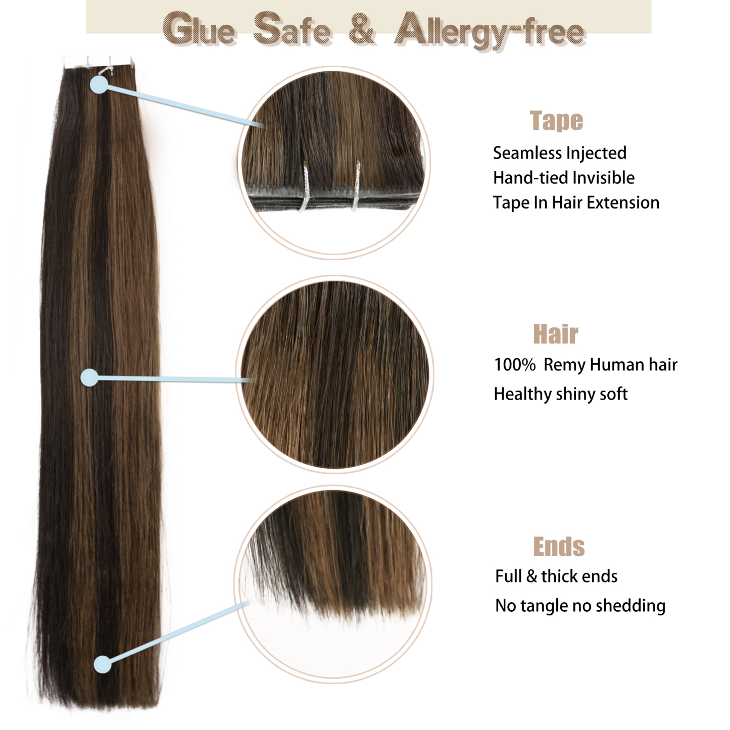 Meiverah Seamless Injected Hand-Tied Tape In Hair Extensions 20 Pcs/50 g Virgin Human Hair (#P2/6)