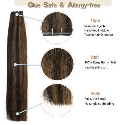 Meiverah Seamless Injected Hand-Tied Tape In Hair Extensions 20 Pcs/50 g Virgin Human Hair (#P2/6)